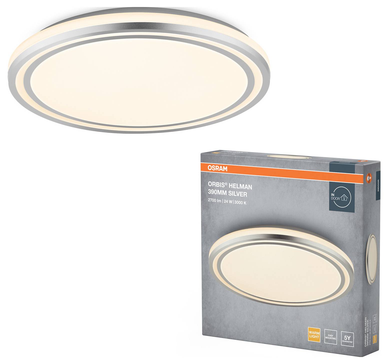 OSRAM HOMELIGHTING 4099854448089 Orbis Helman 390MM 24W 830 White and Silver Deckenleuchte 24W Silber
