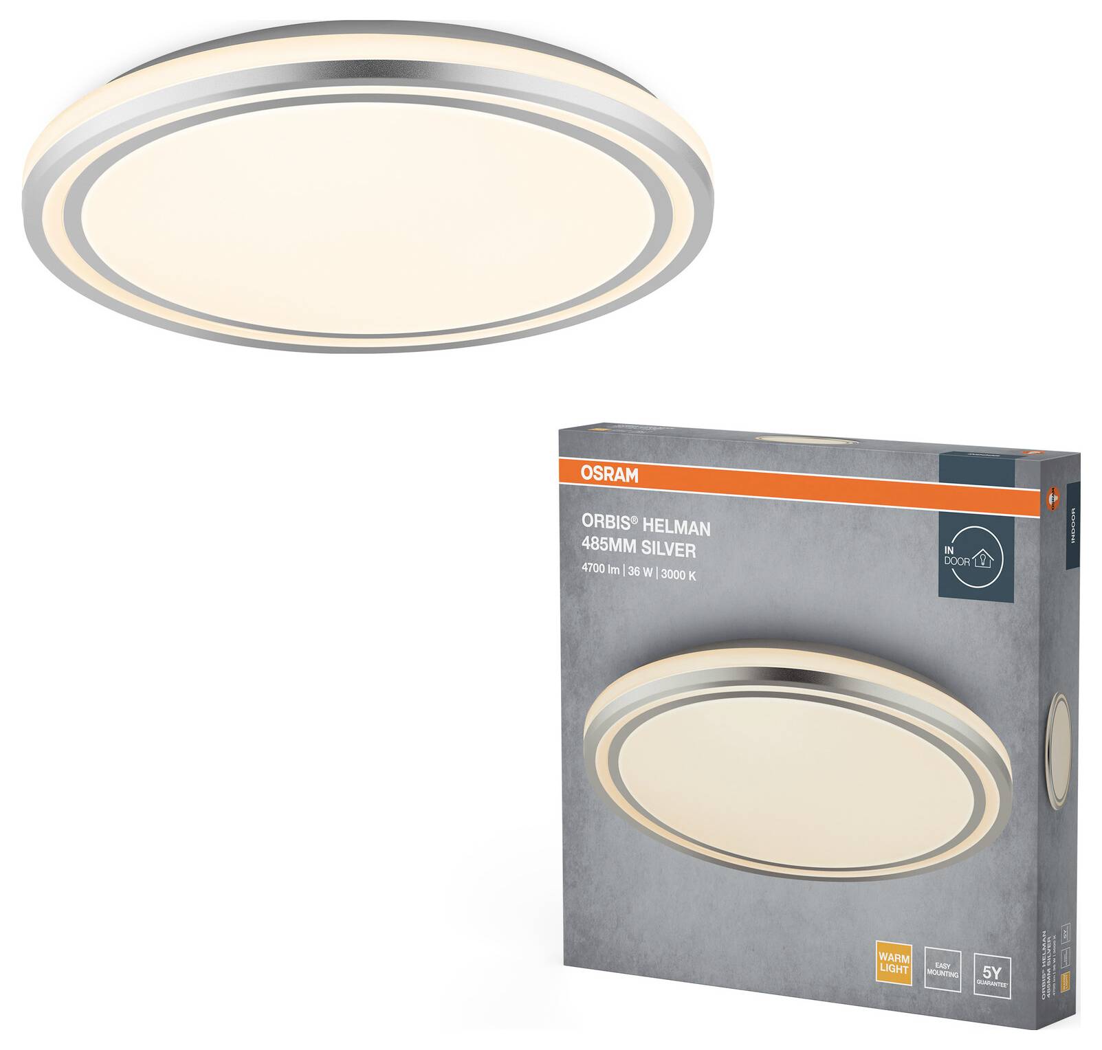OSRAM HOMELIGHTING 4099854448102 Orbis Helman 485MM 36W 830 White and Silver Deckenleuchte 36W Silber
