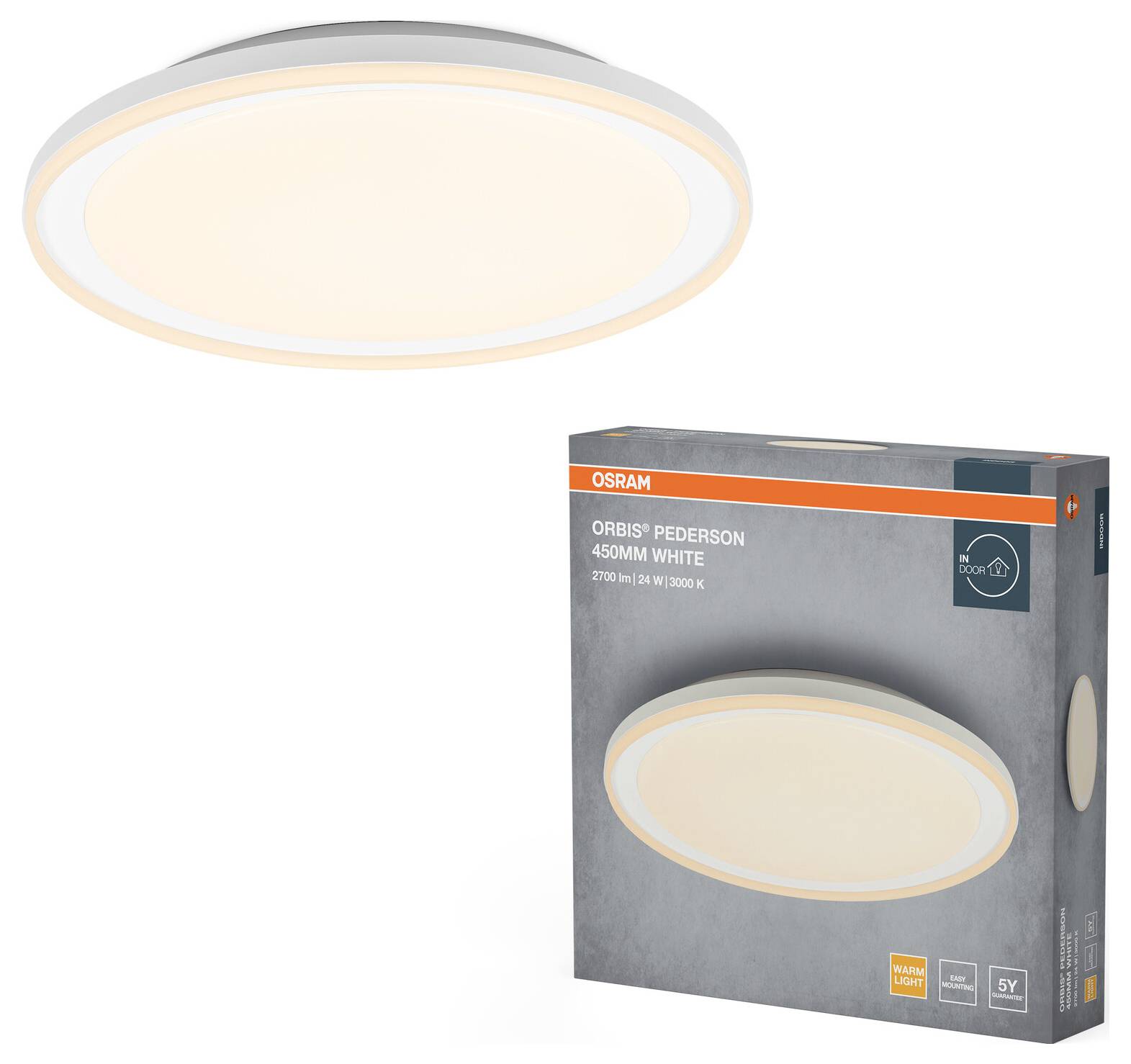 OSRAM HOMELIGHTING 4099854449789 Orbis Pederson 450MM 24W 830 White Deckenleuchte 24W Weiß