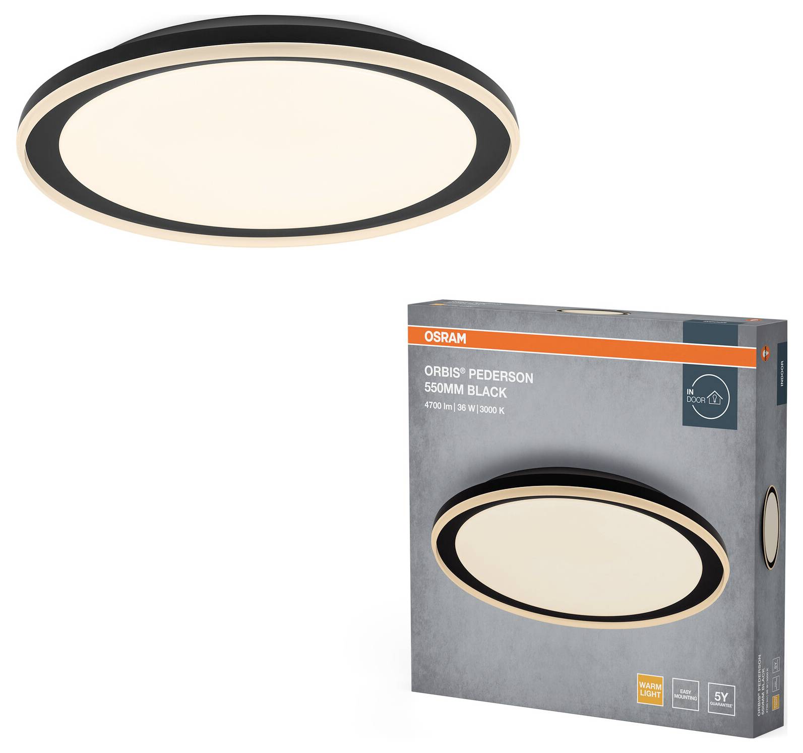 OSRAM HOMELIGHTING 4099854449802 Orbis Pederson 550MM 36W 830 Black Deckenleuchte 36W Schwarz