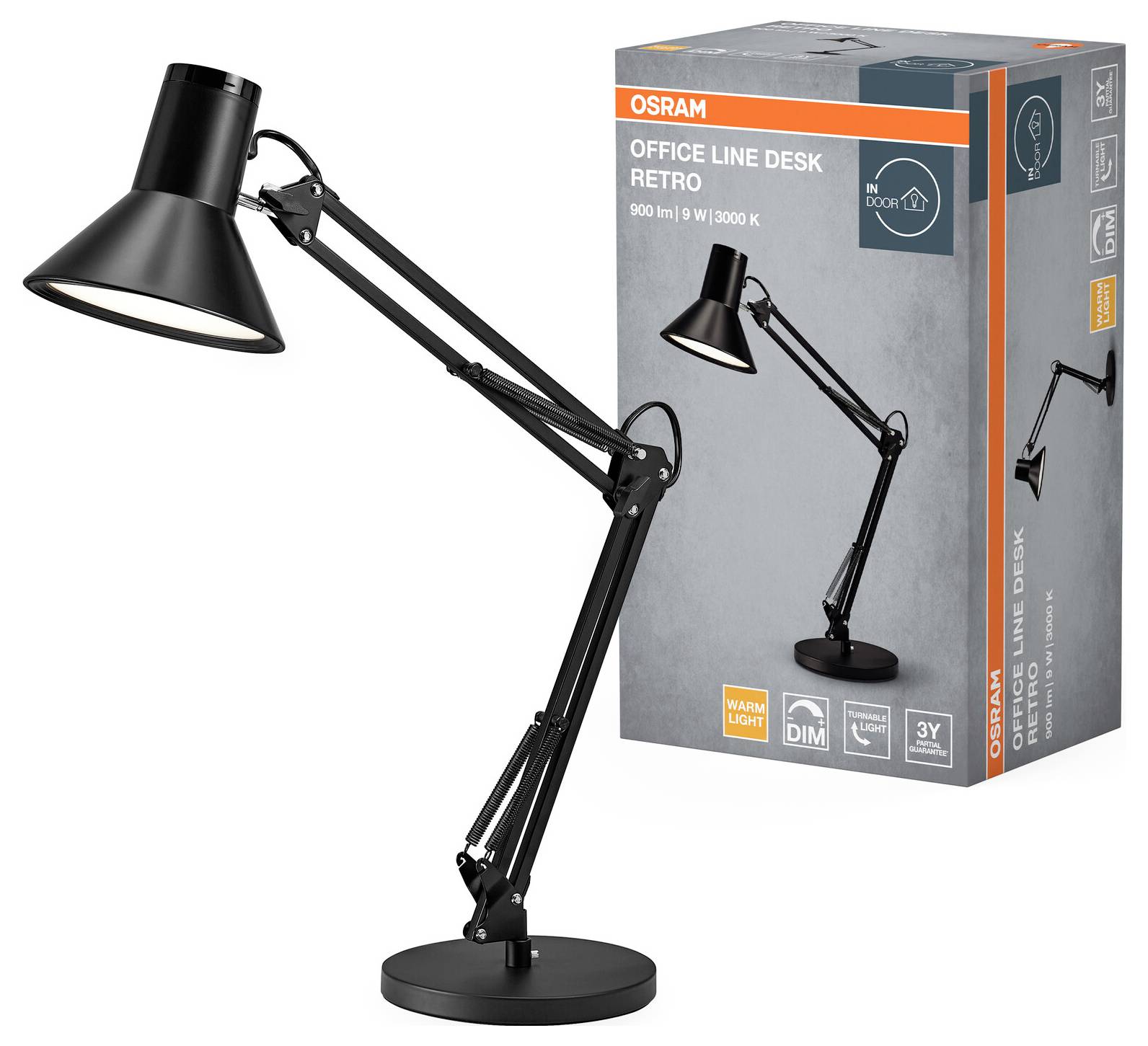 OSRAM HOMELIGHTING Office Line Desk Retro 9W 830 Dimmable Black 4099854463952 Schreibtischleuchte 9W Schwarz