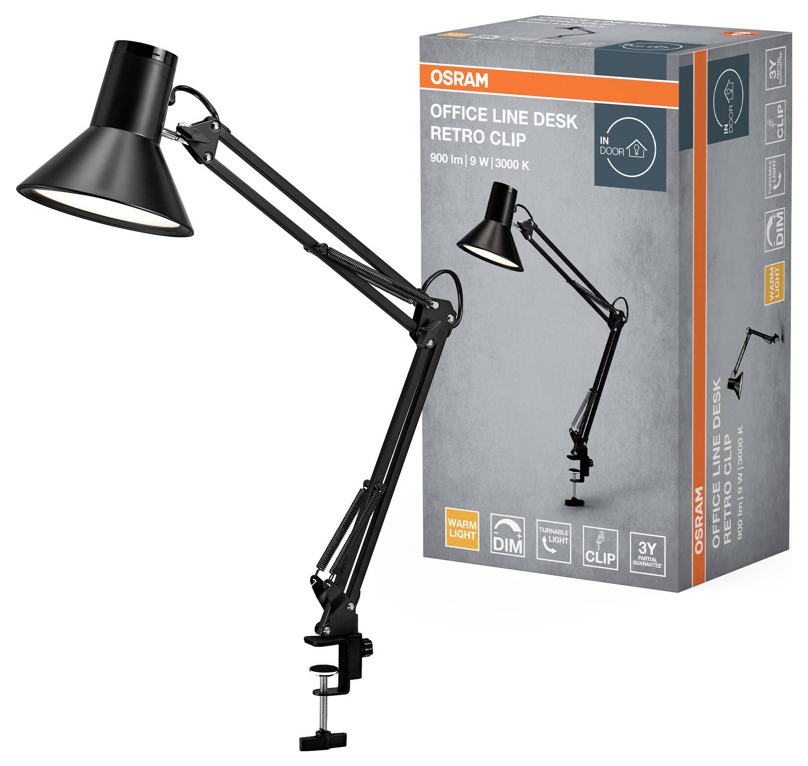 OSRAM HOMELIGHTING Office Line Desk Retro Clip 9W 830 Dimmable Black 4099854464034 Klemmleuchte 9W Schwarz