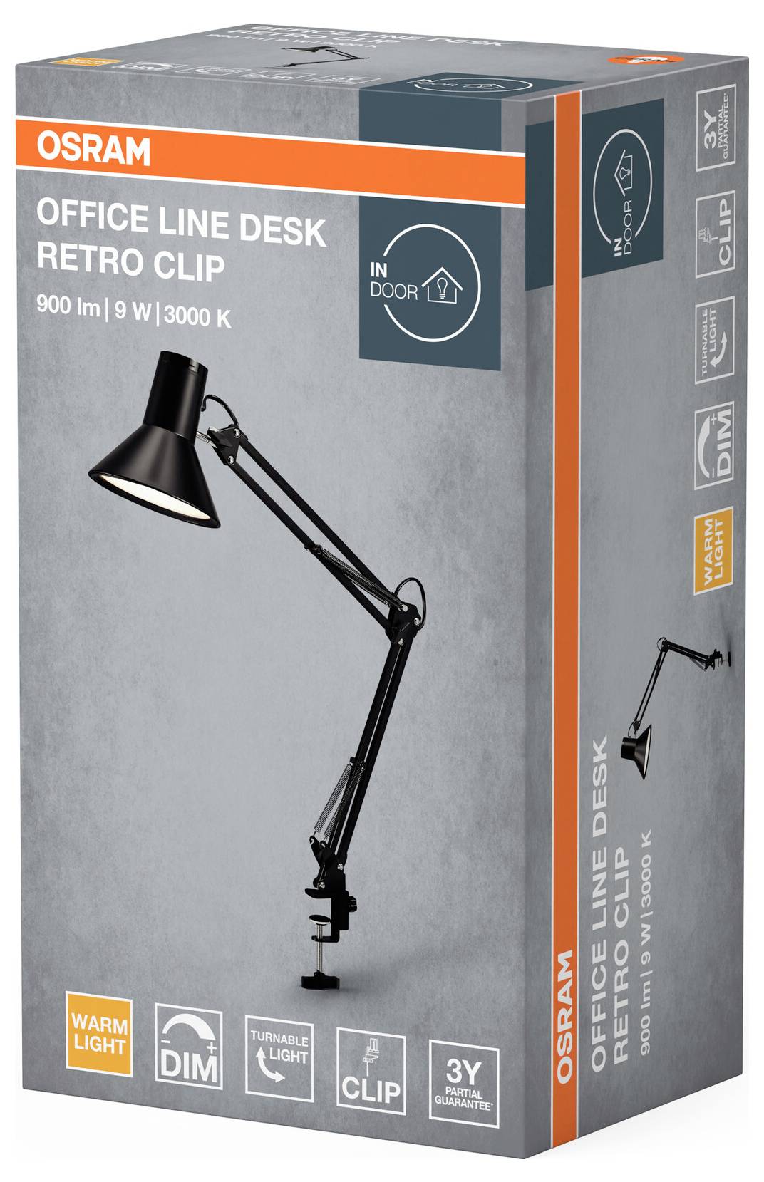 OSRAM HOMELIGHTING Office Line Desk Retro Clip 9W 830 Dimmable Black 4099854464034 Klemmleuchte 9 W Schwarz