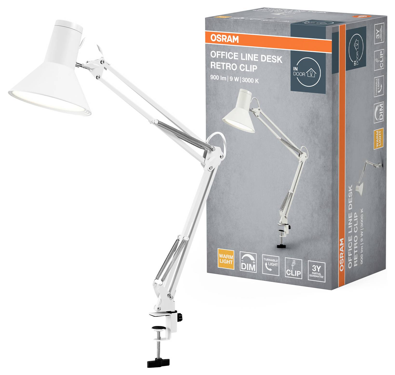 OSRAM HOMELIGHTING Office Line Desk Retro Clip 9W 830 Dimmable White 4099854464072 Klemmleuchte 9W Weiß