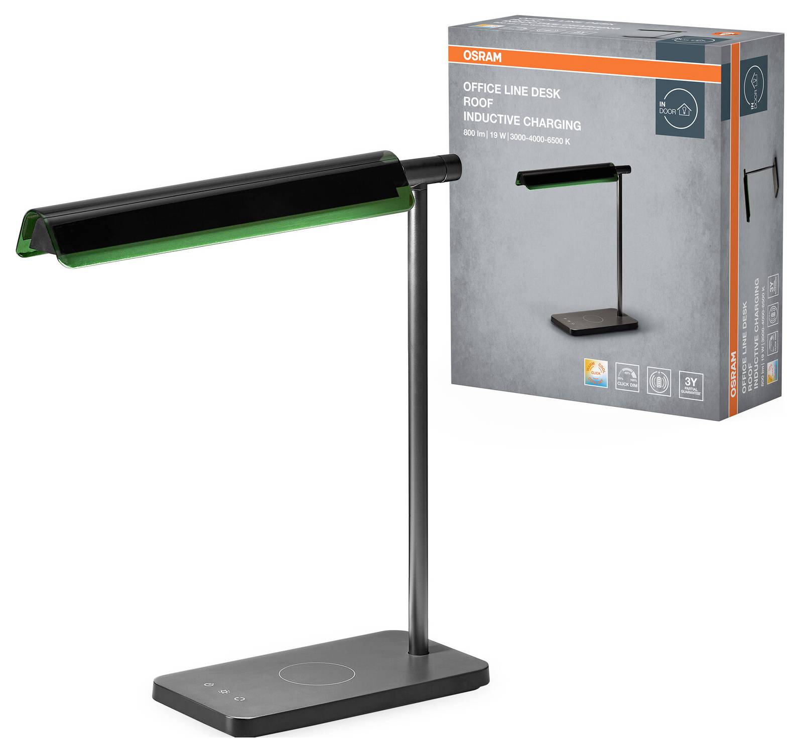 OSRAM HOMELIGHTING Office Line Desk Roof Inductive Charging 19W CCT Dimmable Black 4099854464096 Schreibtischleuchte 19W Schwarz