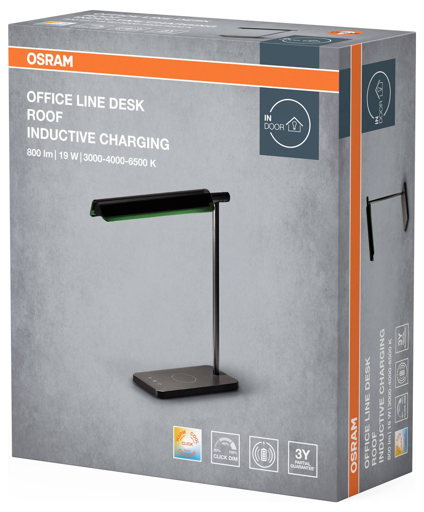 OSRAM HOMELIGHTING Office Line Desk Roof Inductive Charging 19W CCT Dimmable Black 4099854464096 Schreibtischleuchte 19W Schwarz