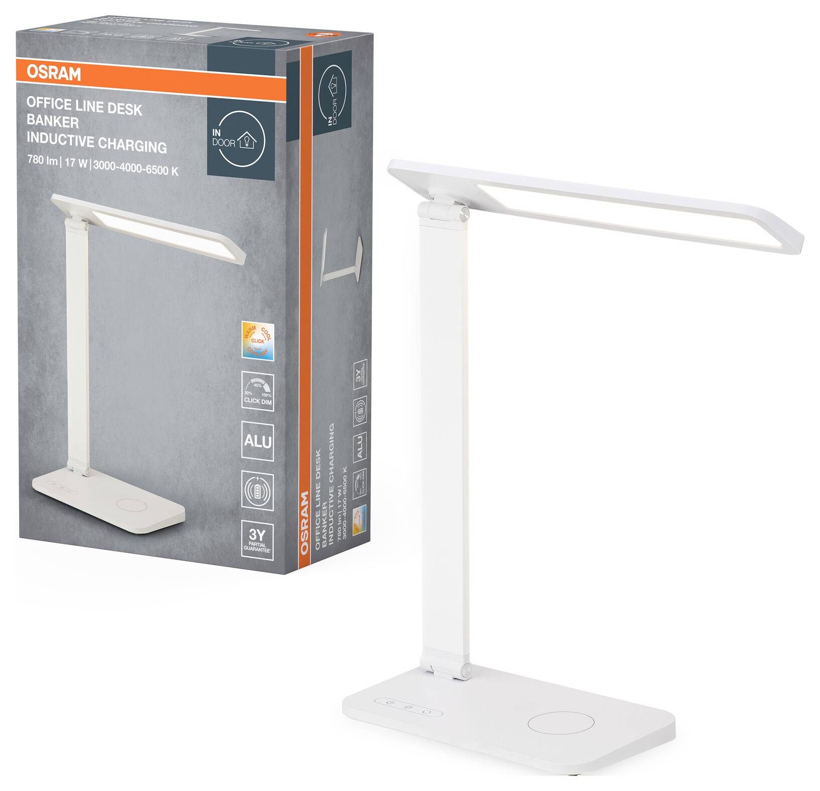 OSRAM HOMELIGHTING Office Line Desk Banker Inductive Charging 17W CCT Dimmable White 4099854464232 Schreibtischleuchte 17W Weiß