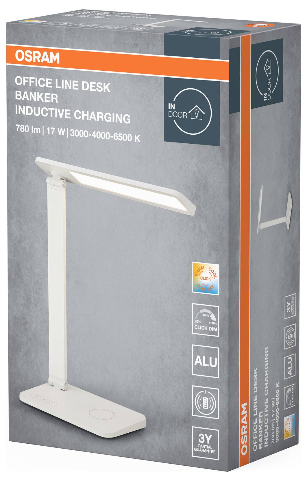 OSRAM HOMELIGHTING Office Line Desk Banker Inductive Charging 17W CCT Dimmable White 4099854464232 Schreibtischleuchte 17W Weiß