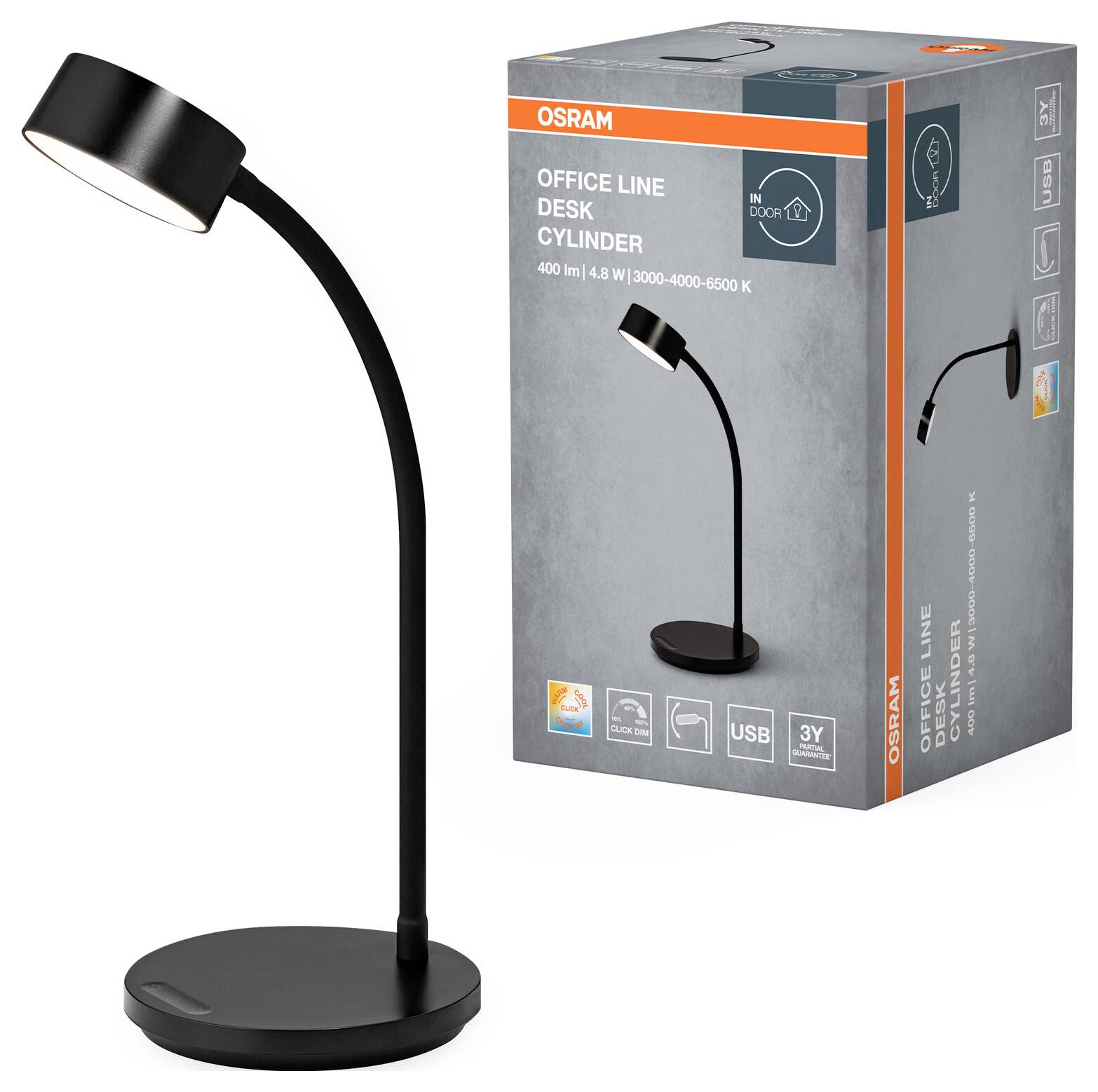 OSRAM HOMELIGHTING Office Line Desk Cylinder 4.8W CCT Dimmable Black 4099854464256 Schreibtischleuchte 4.8W Schwarz