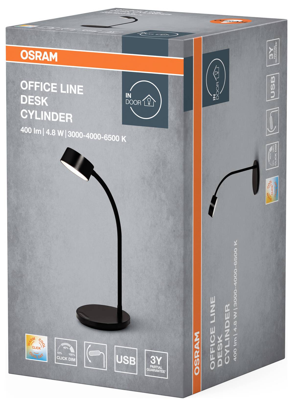 OSRAM HOMELIGHTING Office Line Desk Cylinder 4.8W CCT Dimmable Black 4099854464256 Schreibtischleuchte 4.8W Schwarz
