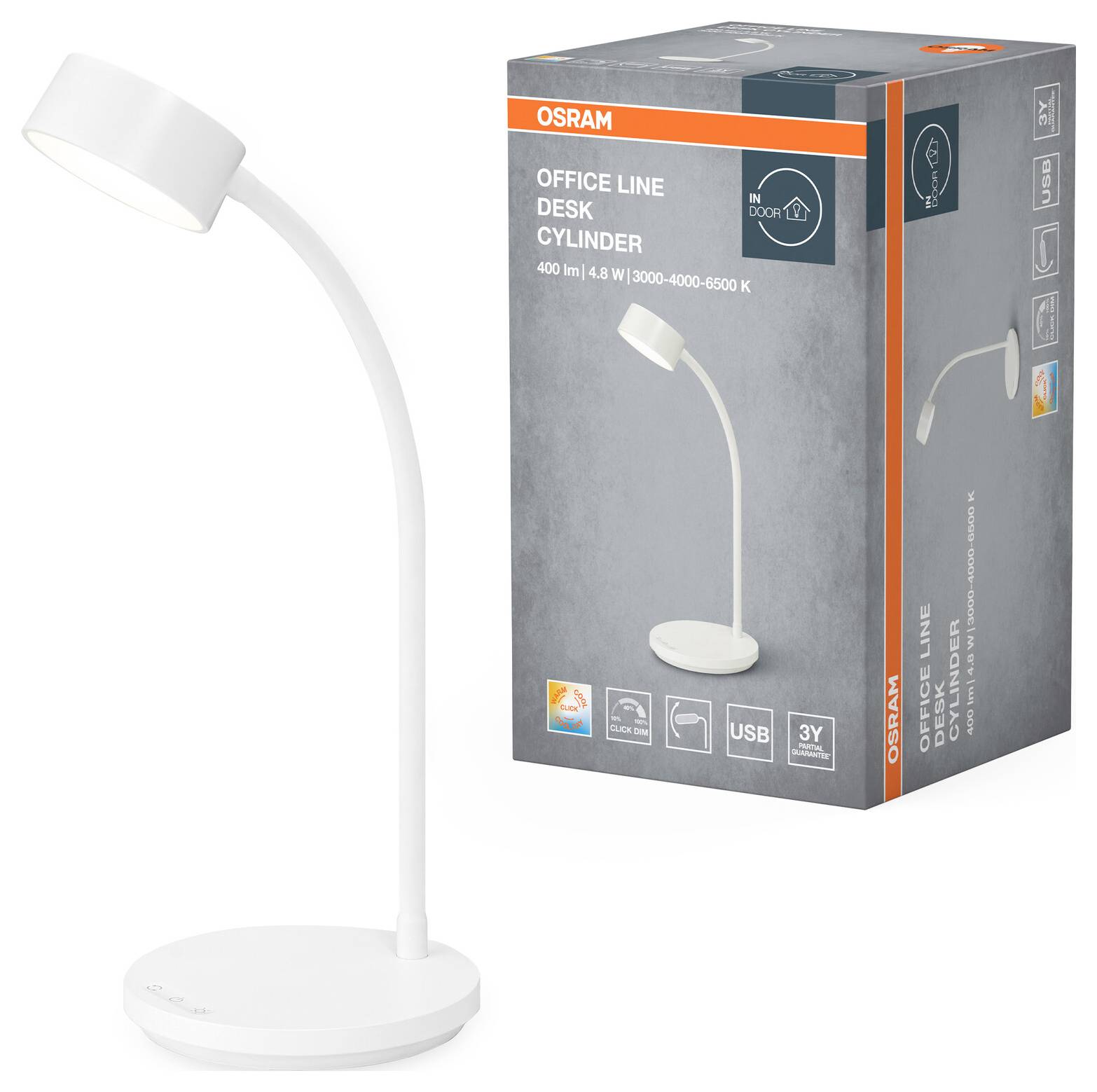 OSRAM HOMELIGHTING Office Line Desk Cylinder 4.8W CCT Dimmable White 4099854464270 Schreibtischleuchte 4.8W Weiß