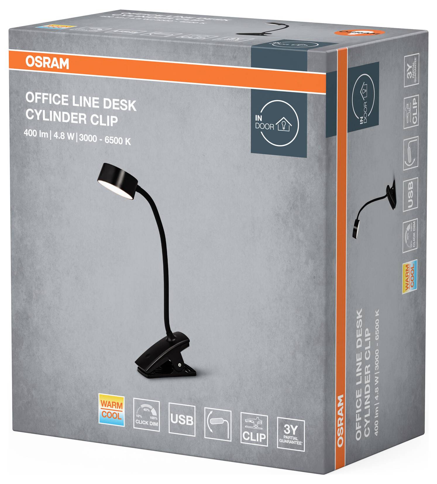 OSRAM HOMELIGHTING Office Line Desk Cylinder Clip 4.8W TW Dimmable Black 4099854464294 Schreibtischleuchte 4.8W Schwarz