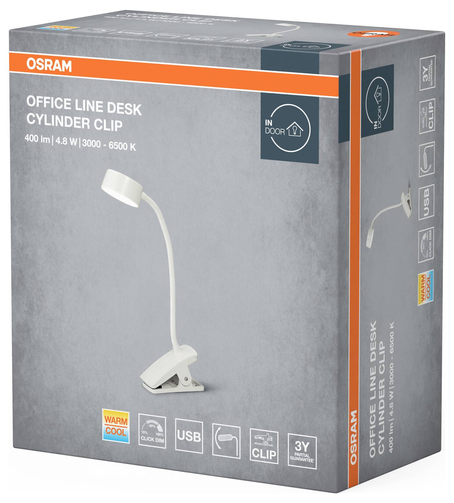 OSRAM HOMELIGHTING Office Line Desk Cylinder Clip 4.8W TW Dimmable White 4099854464317 Schreibtischleuchte 4.8W Weiß