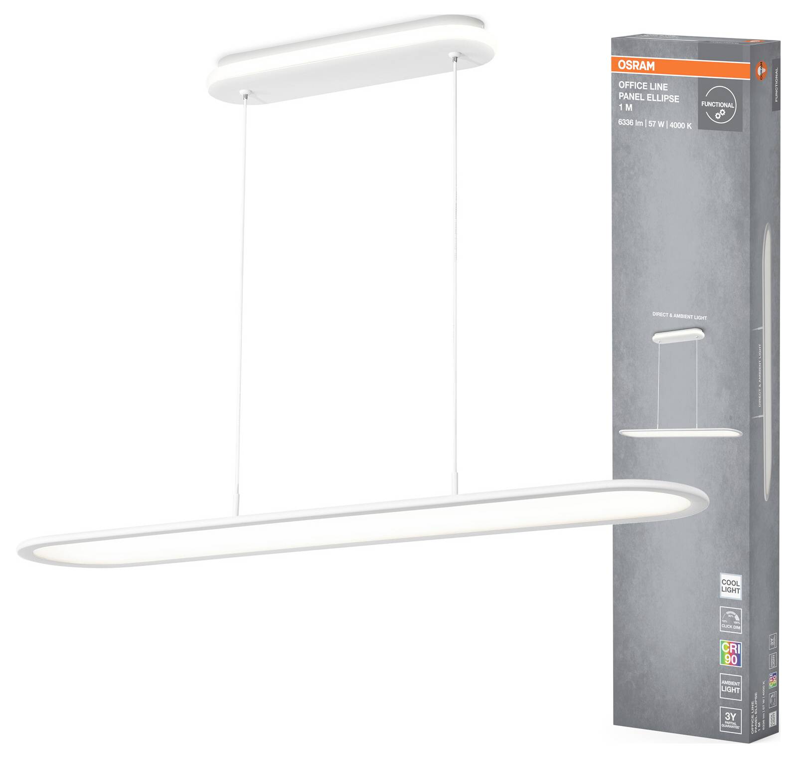 OSRAM HOMELIGHTING 4099854464898 Office Line Panel Ellipse 57W 940 White Deckenleuchte, Pendelleuchte 57W Weiß
