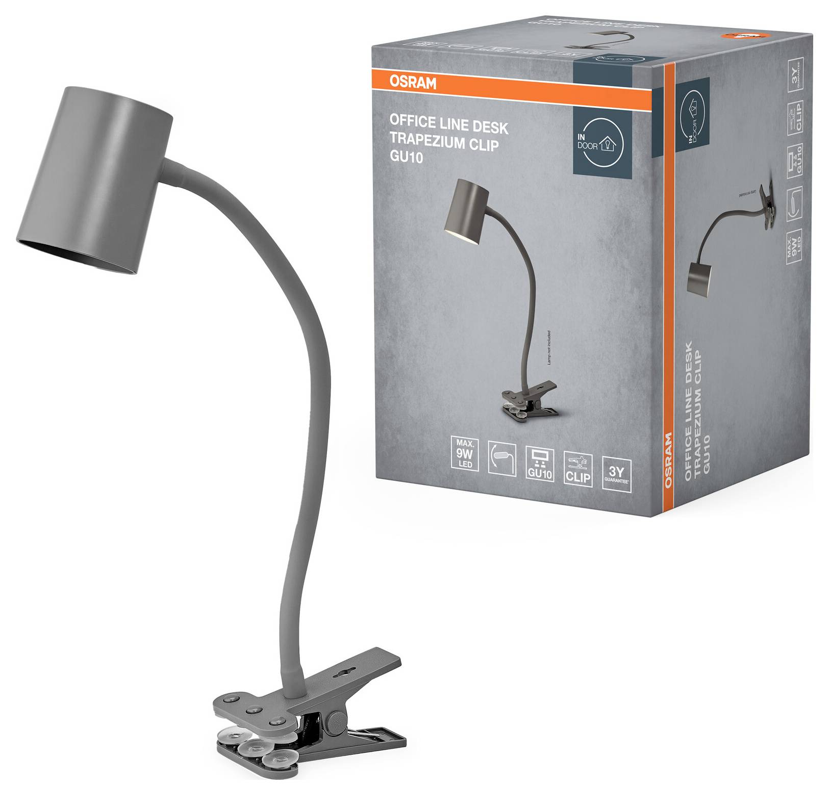 OSRAM HOMELIGHTING Office Line Desk Trapezium Clip GU10 Grey 4099854464454 Klemmleuchte Grau