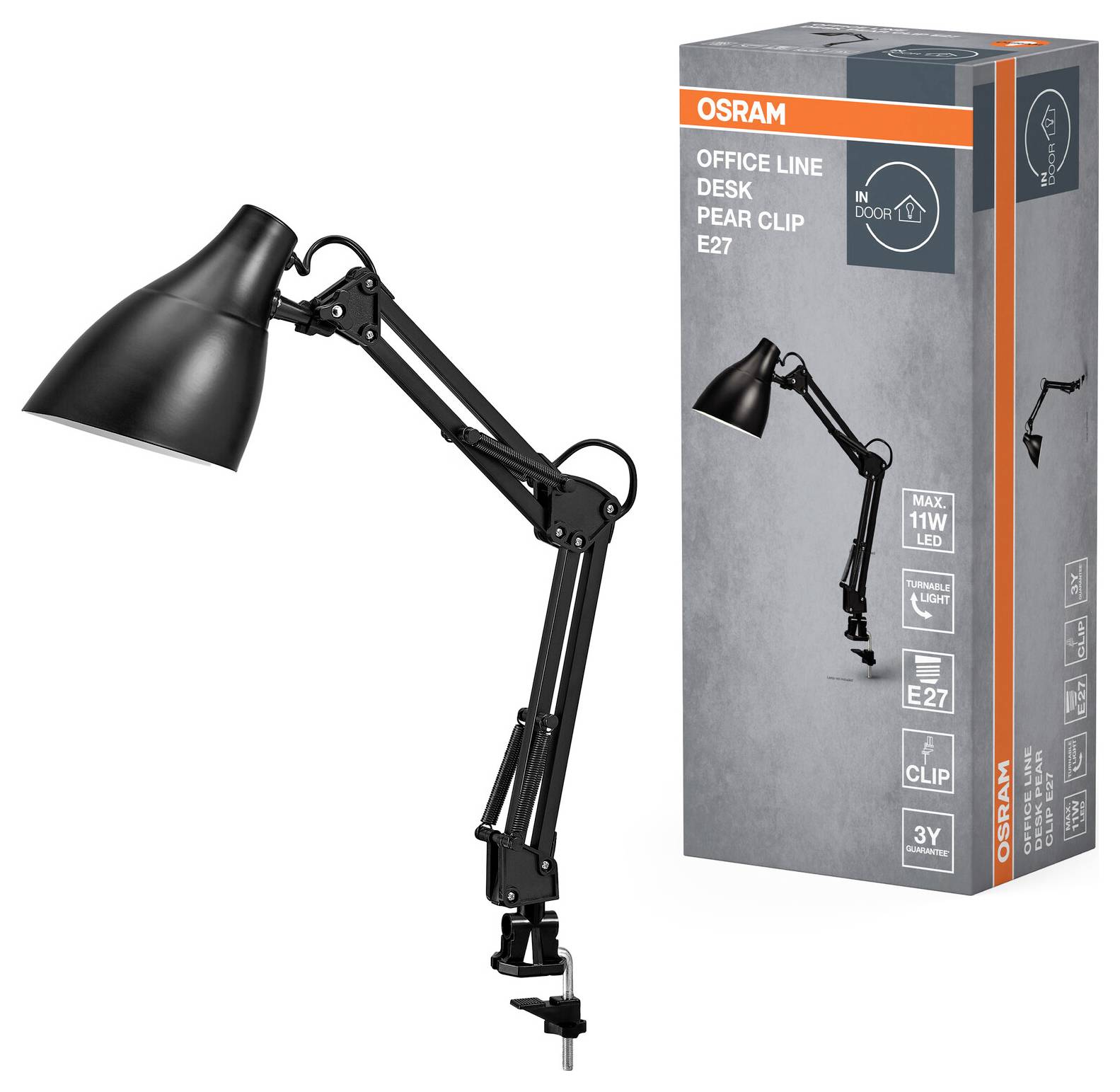 OSRAM HOMELIGHTING Office Line Desk Pear Clip E27 Black 4099854464614 Klemmleuchte Schwarz