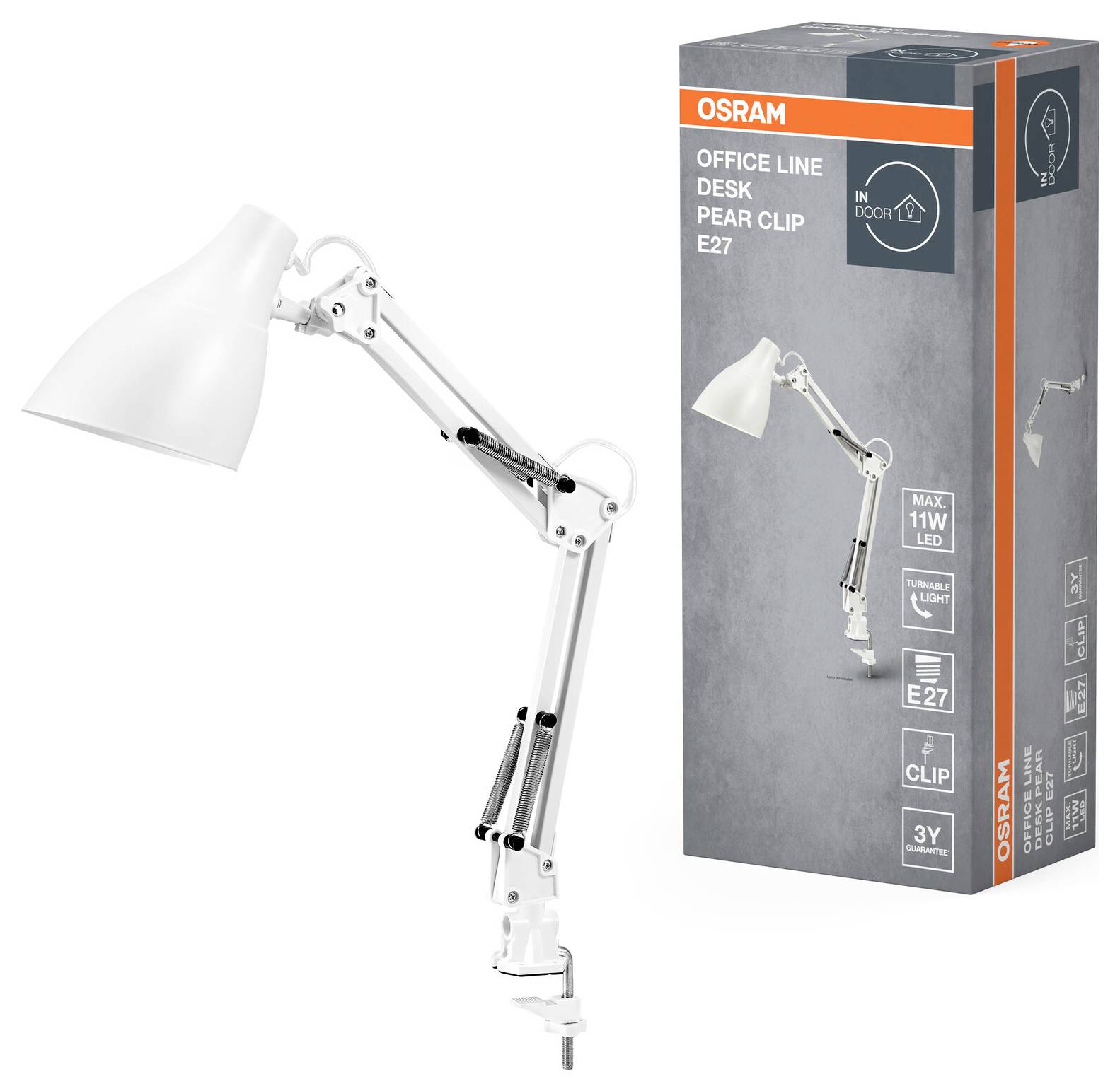 OSRAM HOMELIGHTING Office Line Desk Pear Clip E27 White 4099854464669 Klemmleuchte Weiß