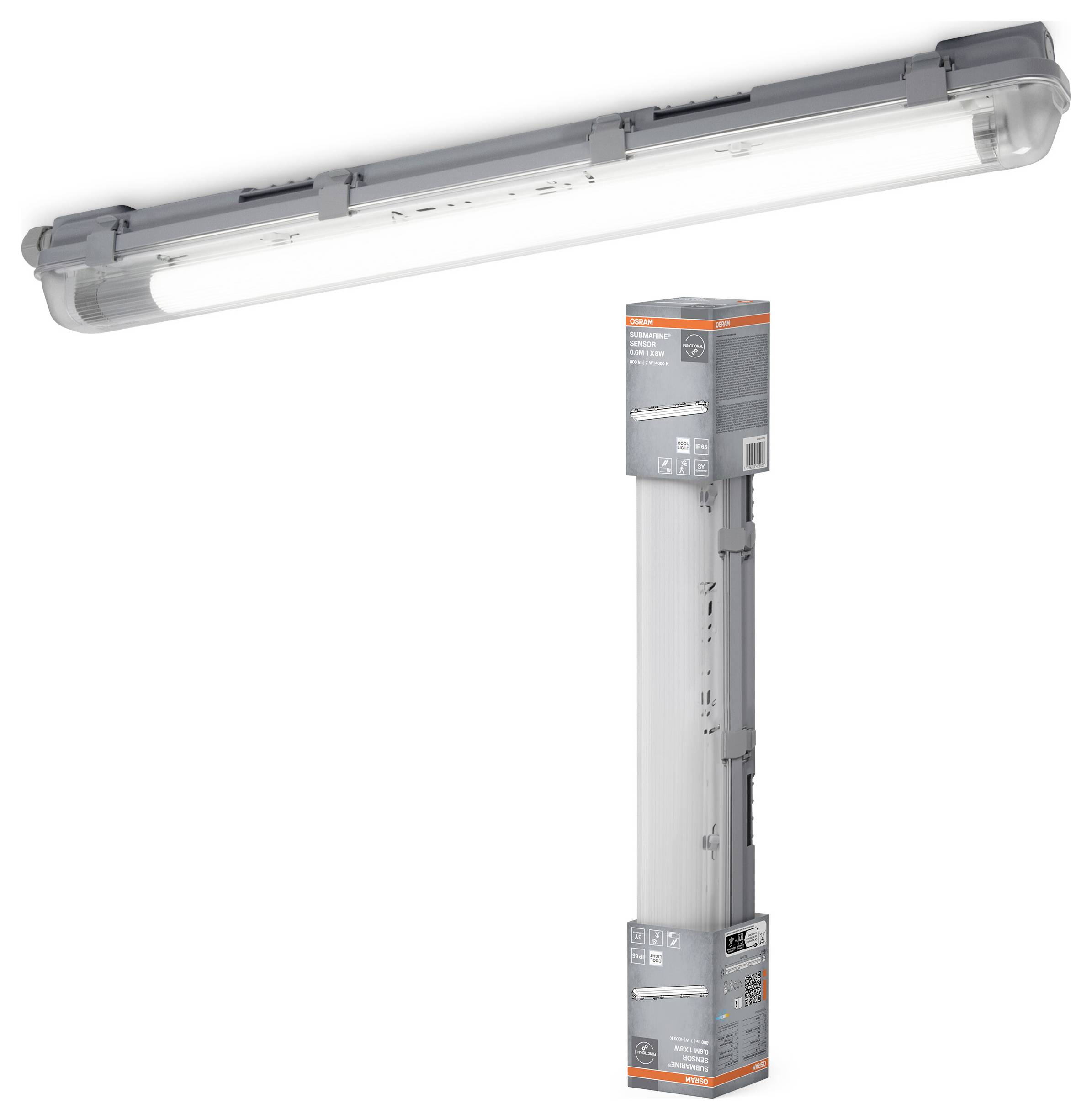 OSRAM HOMELIGHTING Submarine Sensor 60cm 8W 4000K LED-Feuchtraum-Wannenleuchte mit Bewegungsmelder