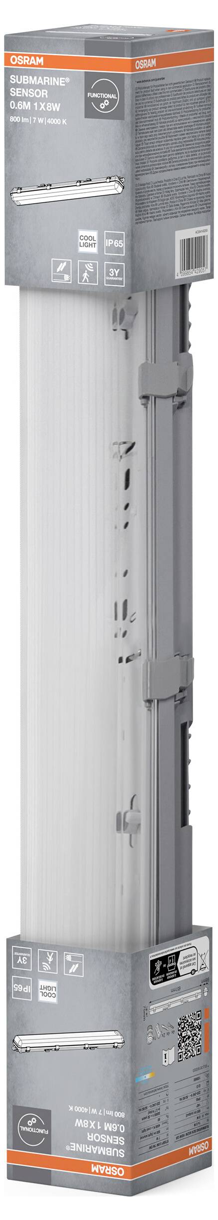 OSRAM HOMELIGHTING Submarine Sensor 60cm 8W 4000K LED-Feuchtraum-Wannenleuchte mit Bewegungsmelder