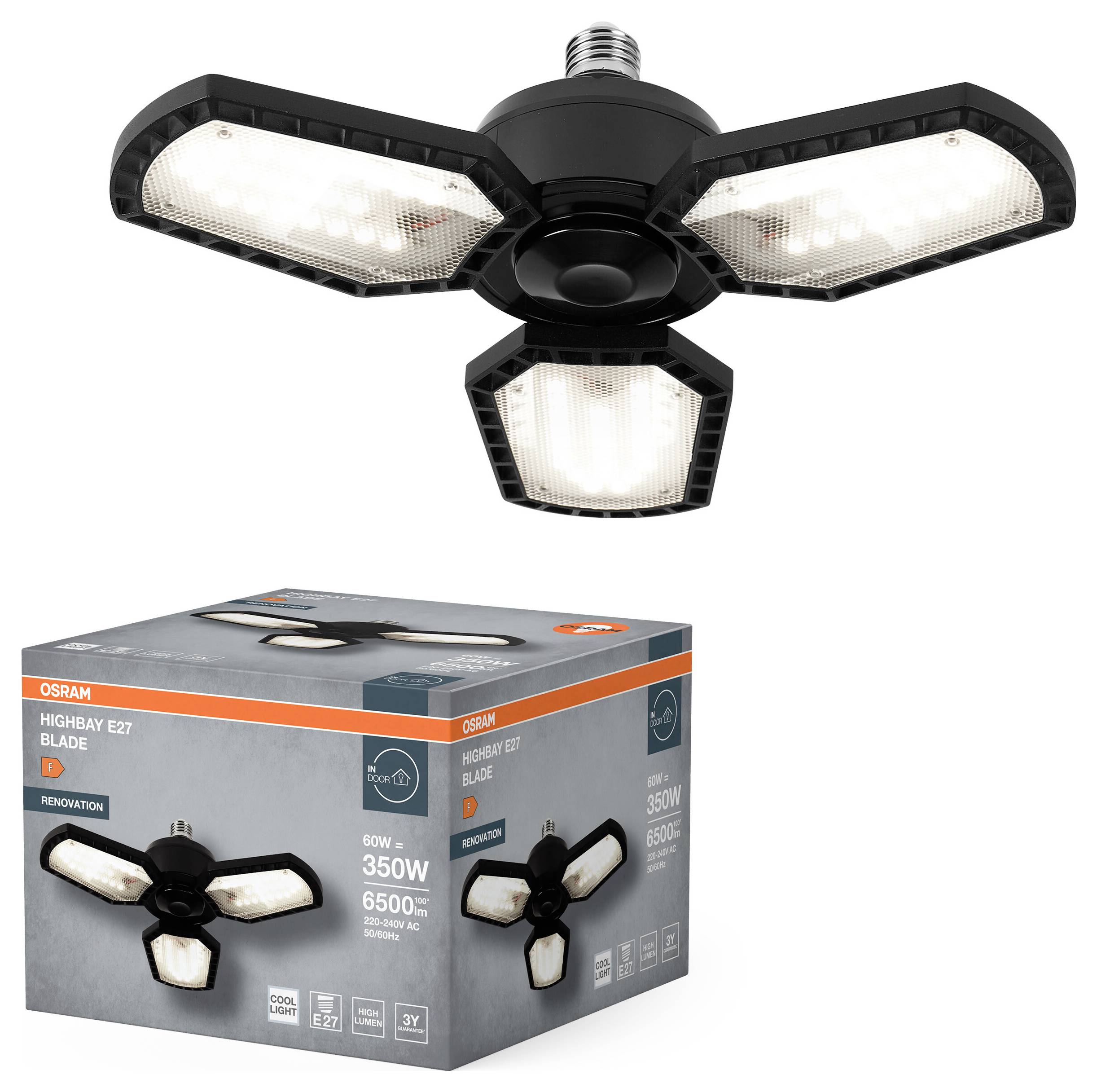 OSRAM HOMELIGHTING Highbay Blade E27 60W 840 E27 Black 4099854429316 Deckenfluter EEK: F (A - G) E27 60 W Schwarz