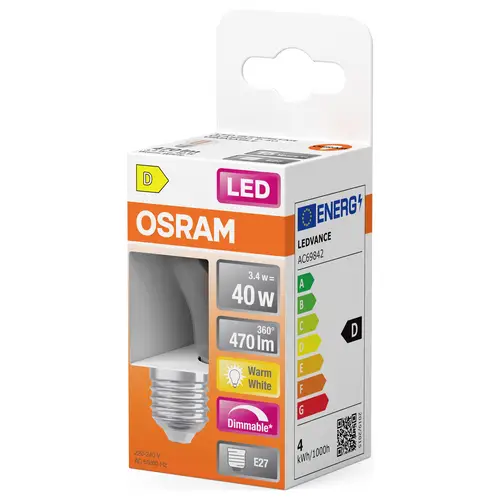 OSRAM HOMELIGHTING 4099854443947 LED EEK D (A - G) E27 3.4 W Warmweiß (Ø x H) 45.00 mm x 45.00 mm 1 OSRAM HOMELIGHTING 4099854443947 LED EEK D (A - G) E27 3.4 W Warmweiß (Ø x H) 45.00 mm x 45.00 mm 1