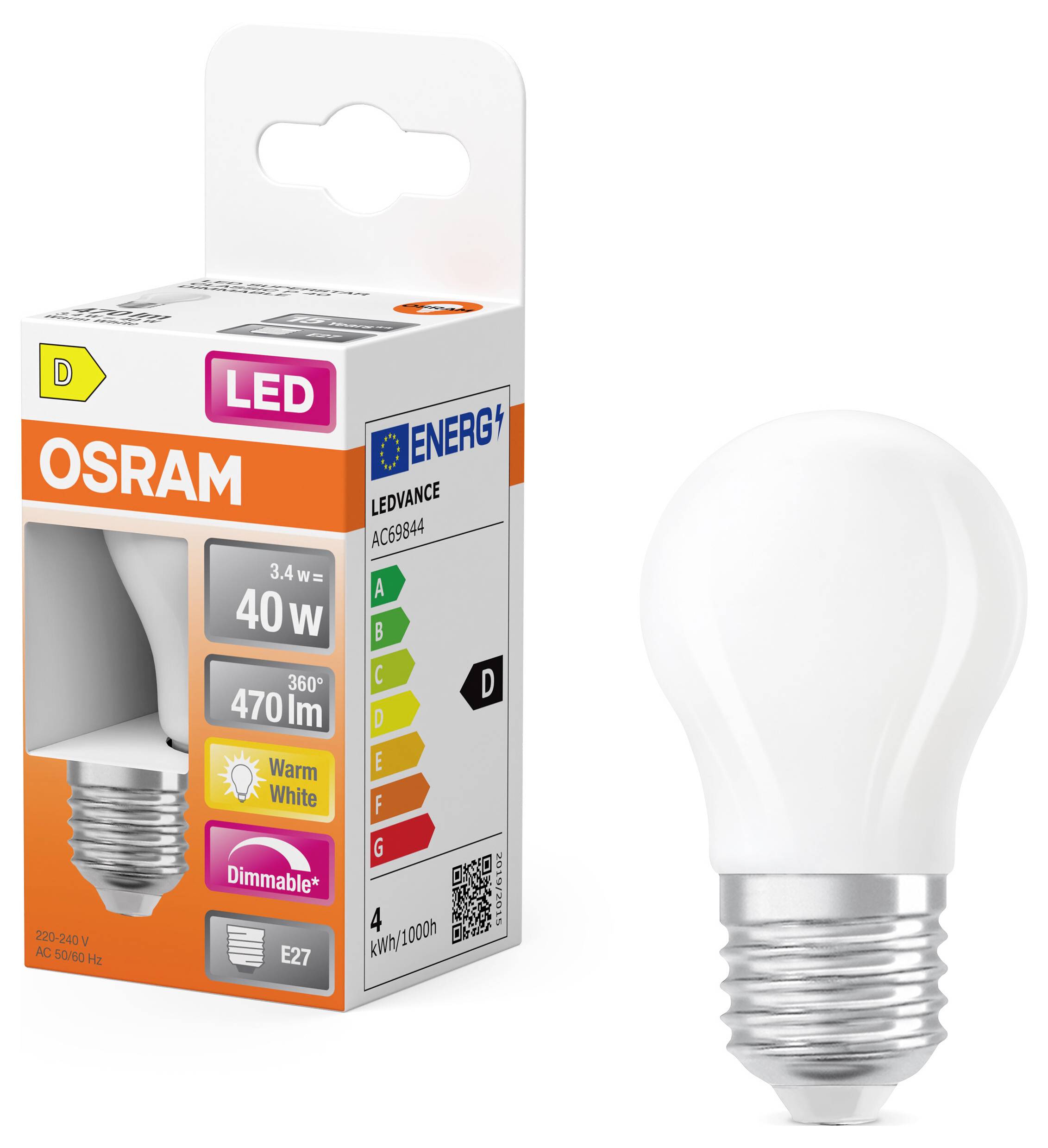 OSRAM HOMELIGHTING 4099854443978 LED EEK D (A - G) E27 3.4W Warmweiß (Ø x H) 45.00mm x 45.00mm 1St.