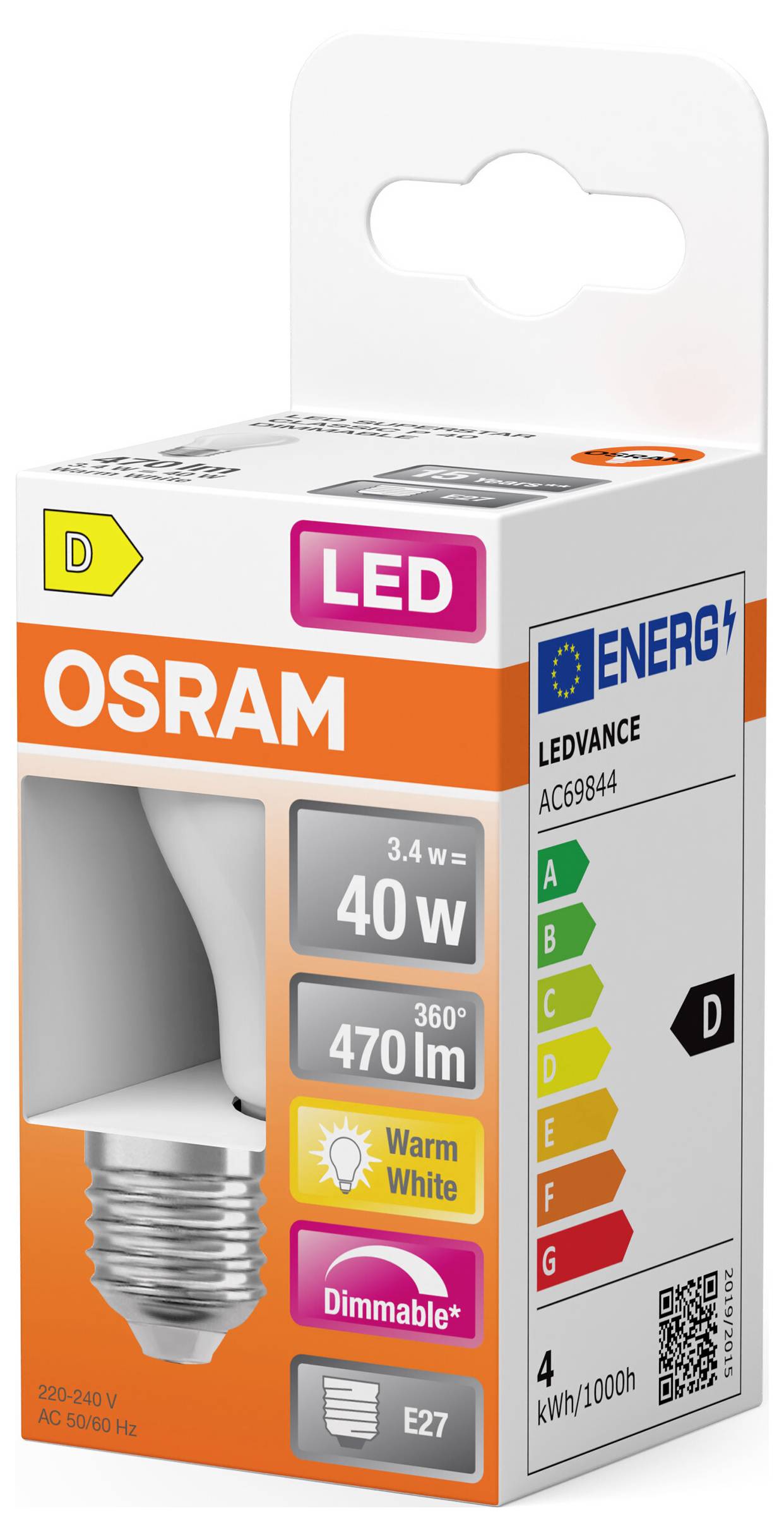 OSRAM HOMELIGHTING 4099854443978 LED EEK D (A - G) E27 3.4W Warmweiß (Ø x H) 45.00mm x 45.00mm 1St.