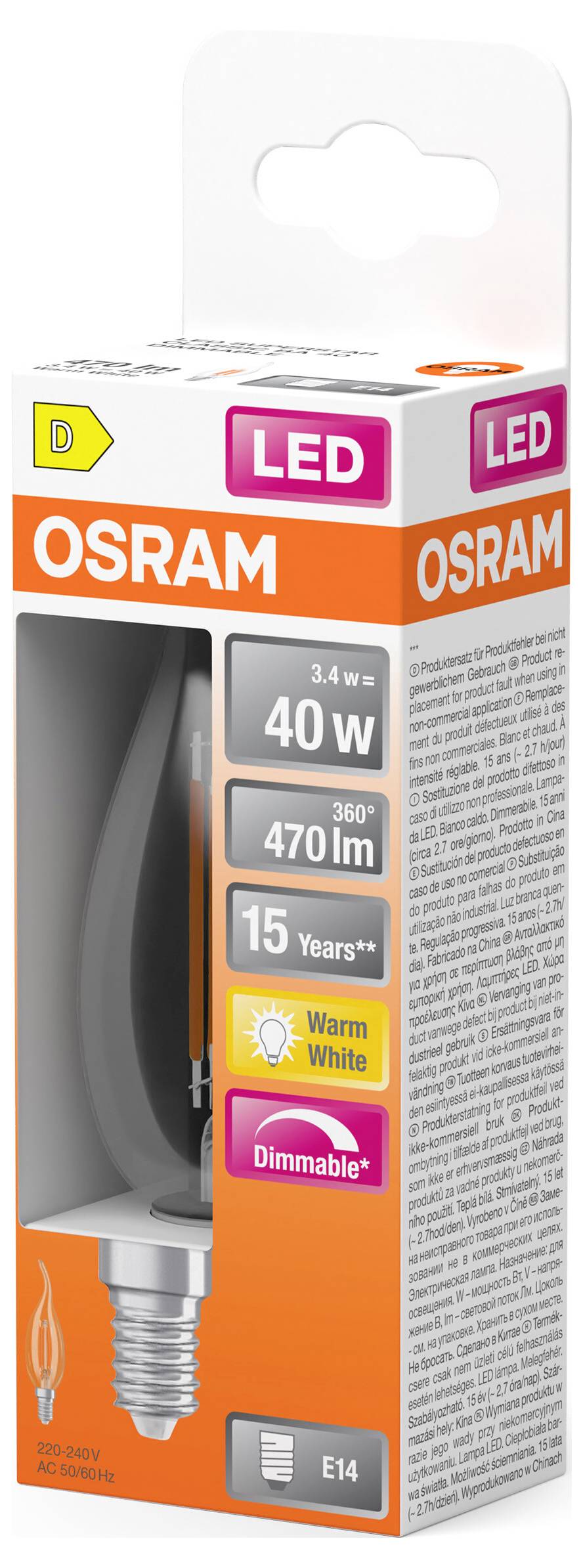 OSRAM HOMELIGHTING 4099854443817 LED EEK D (A - G) E14 3.4W Warmweiß (Ø x H) 35.00mm x 35.00mm 1St.