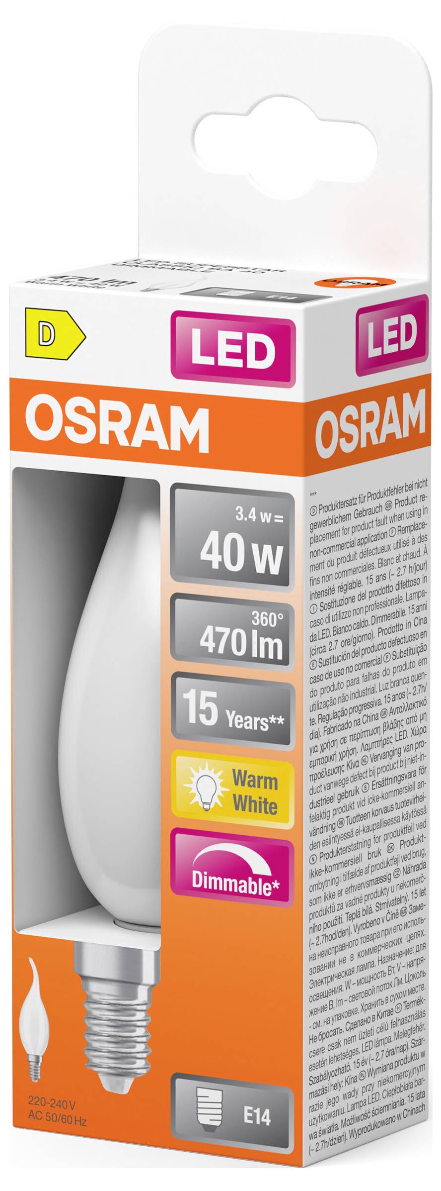 OSRAM HOMELIGHTING 4099854443831 LED EEK D (A - G) E14 3.4W Warmweiß (Ø x H) 35.00mm x 35.00mm 1St.