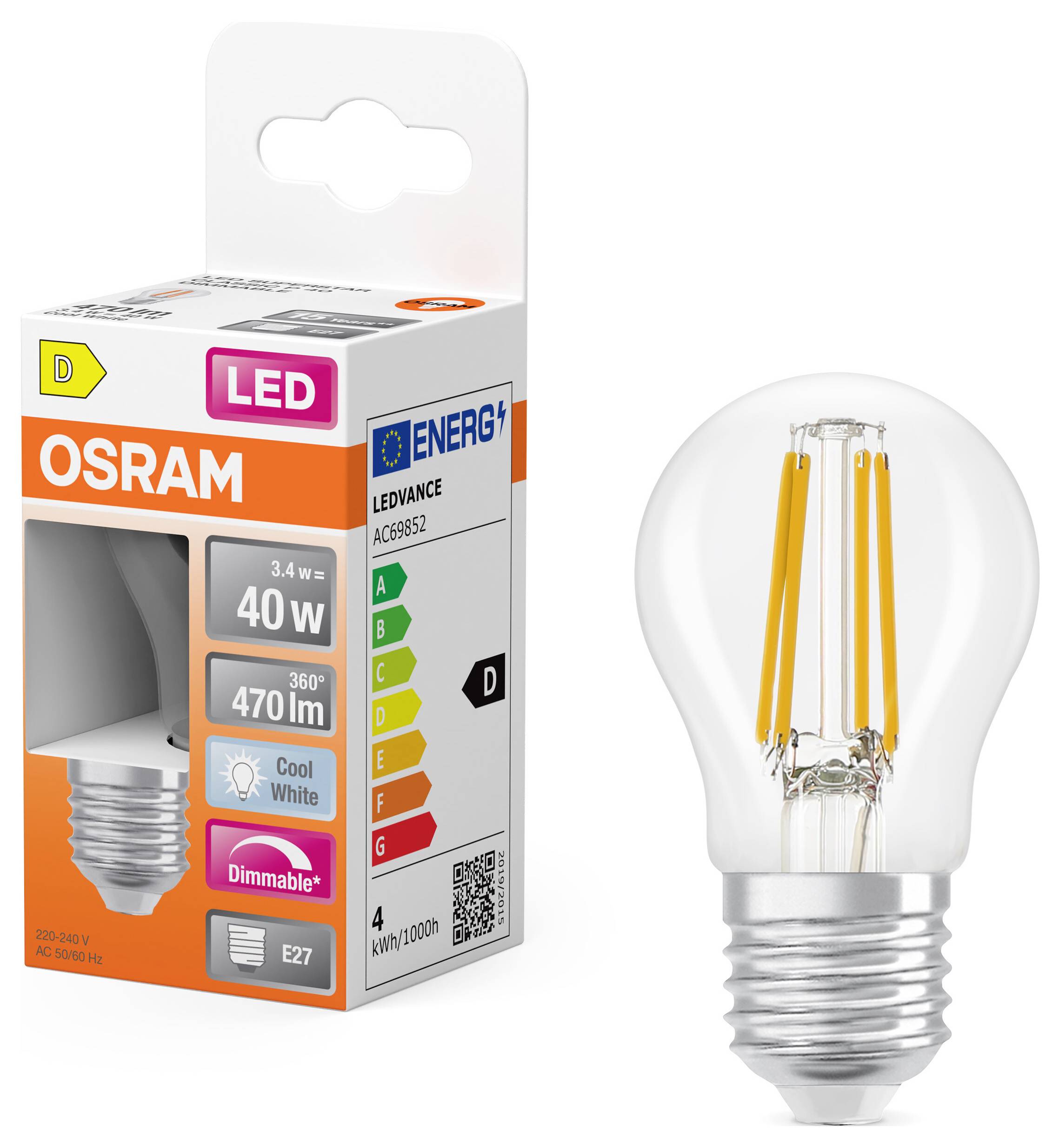 OSRAM HOMELIGHTING 4099854444661 LED EEK D (A - G) E27 3.4W Kaltweiß (Ø x H) 45.00mm x 45.00mm 1St.
