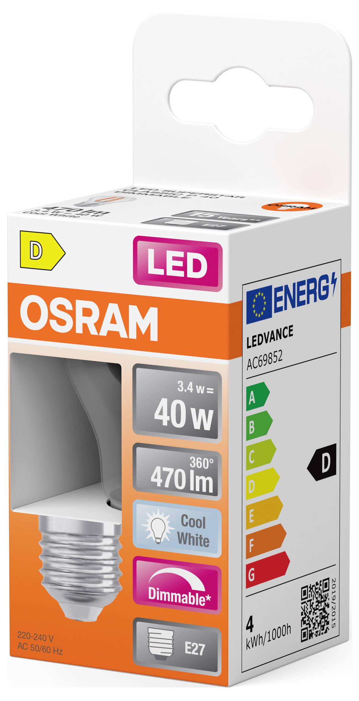 OSRAM HOMELIGHTING 4099854444661 LED EEK D (A - G) E27 3.4W Kaltweiß (Ø x H) 45.00mm x 45.00mm 1St.