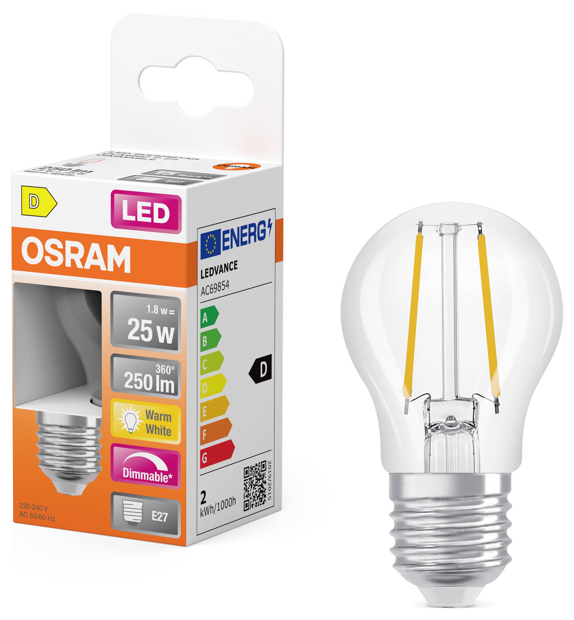 OSRAM HOMELIGHTING 4099854443886 LED EEK D (A - G) E27 1.8W Warmweiß (Ø x H) 45.00mm x 45.00mm 1St.