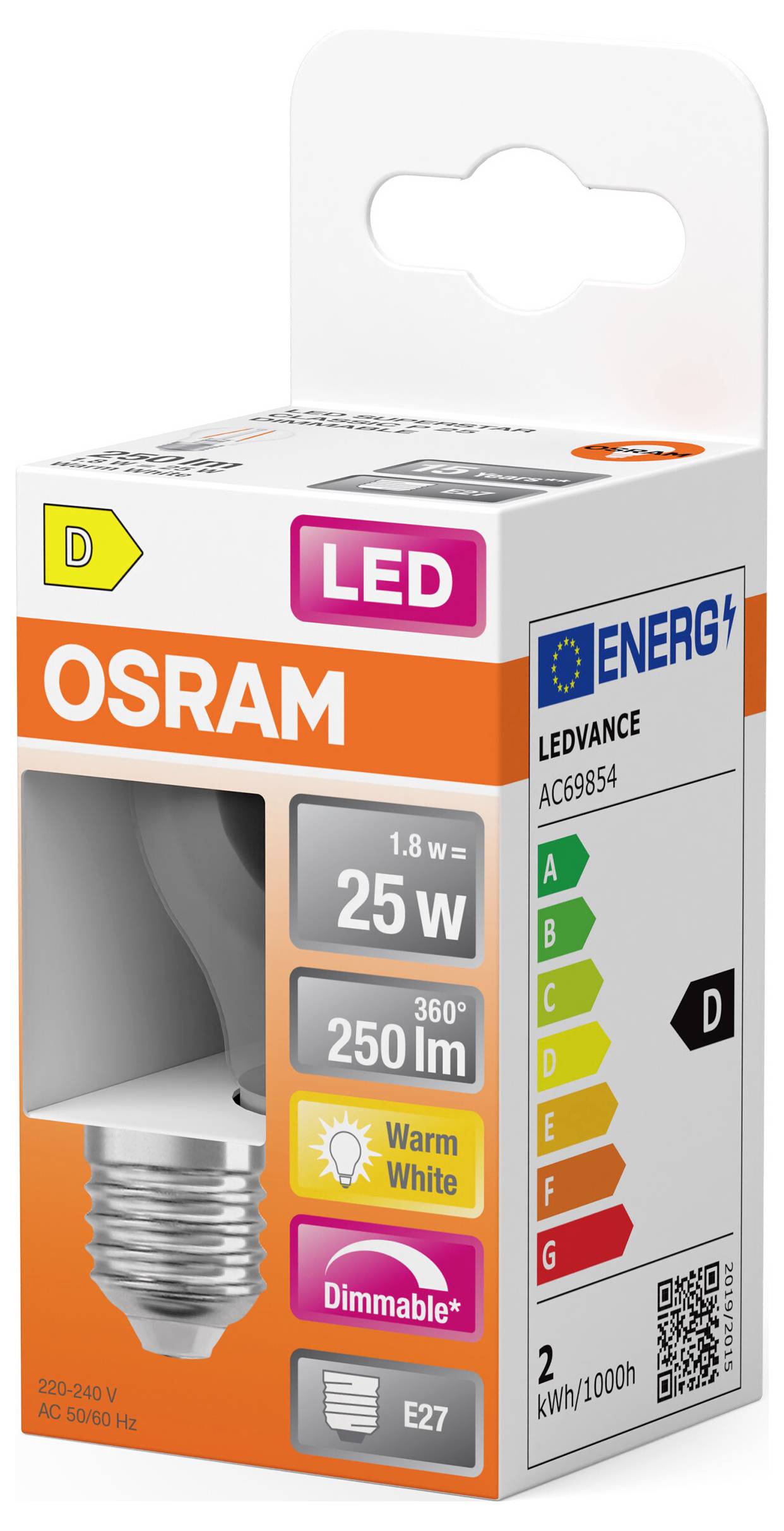 OSRAM HOMELIGHTING 4099854443886 LED EEK D (A - G) E27 1.8W Warmweiß (Ø x H) 45.00mm x 45.00mm 1St.