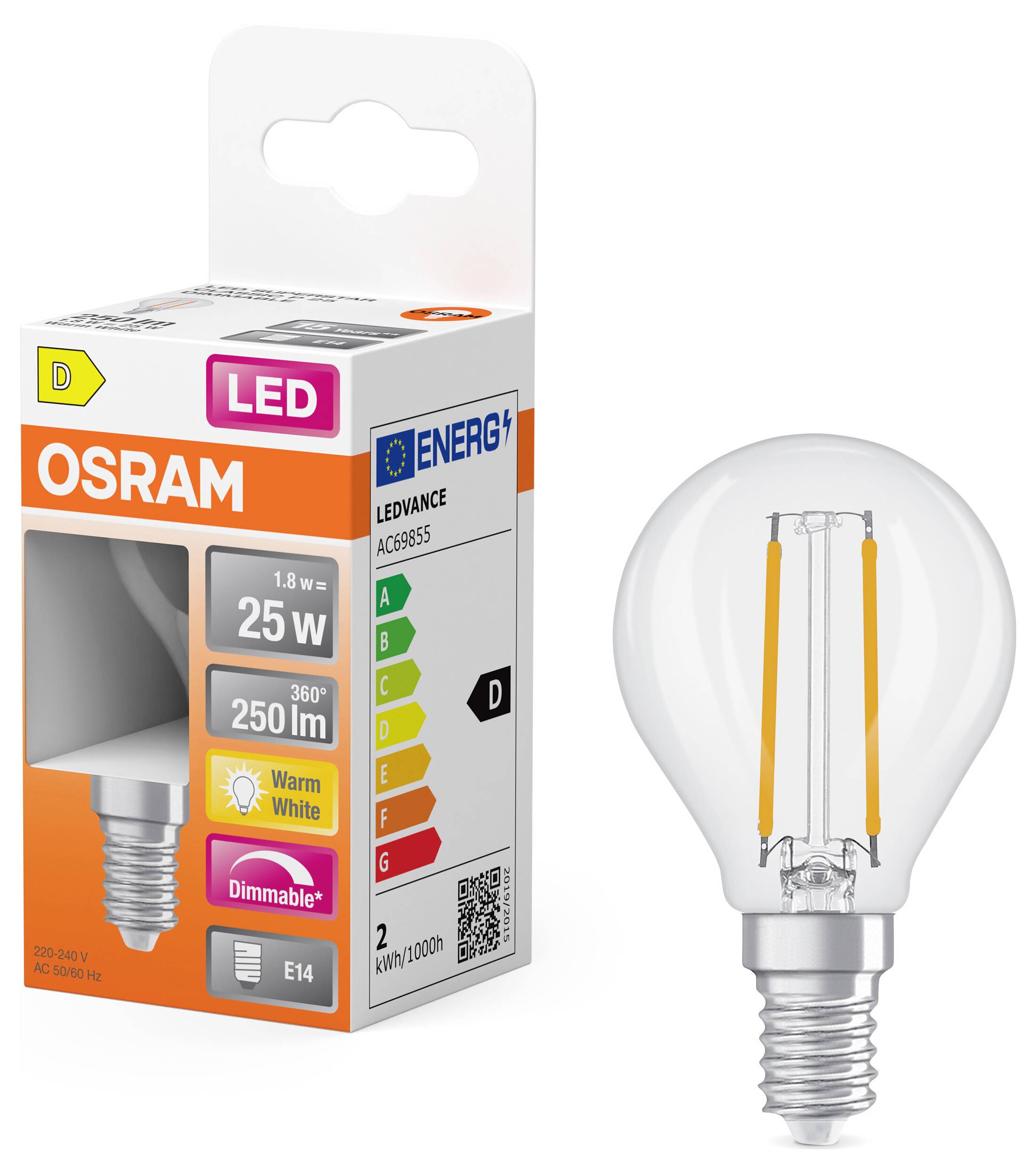 OSRAM HOMELIGHTING 4099854455360 LED EEK D (A - G) E14 1.8W Warmweiß (Ø x H) 45.00mm x 45.00mm 1St.
