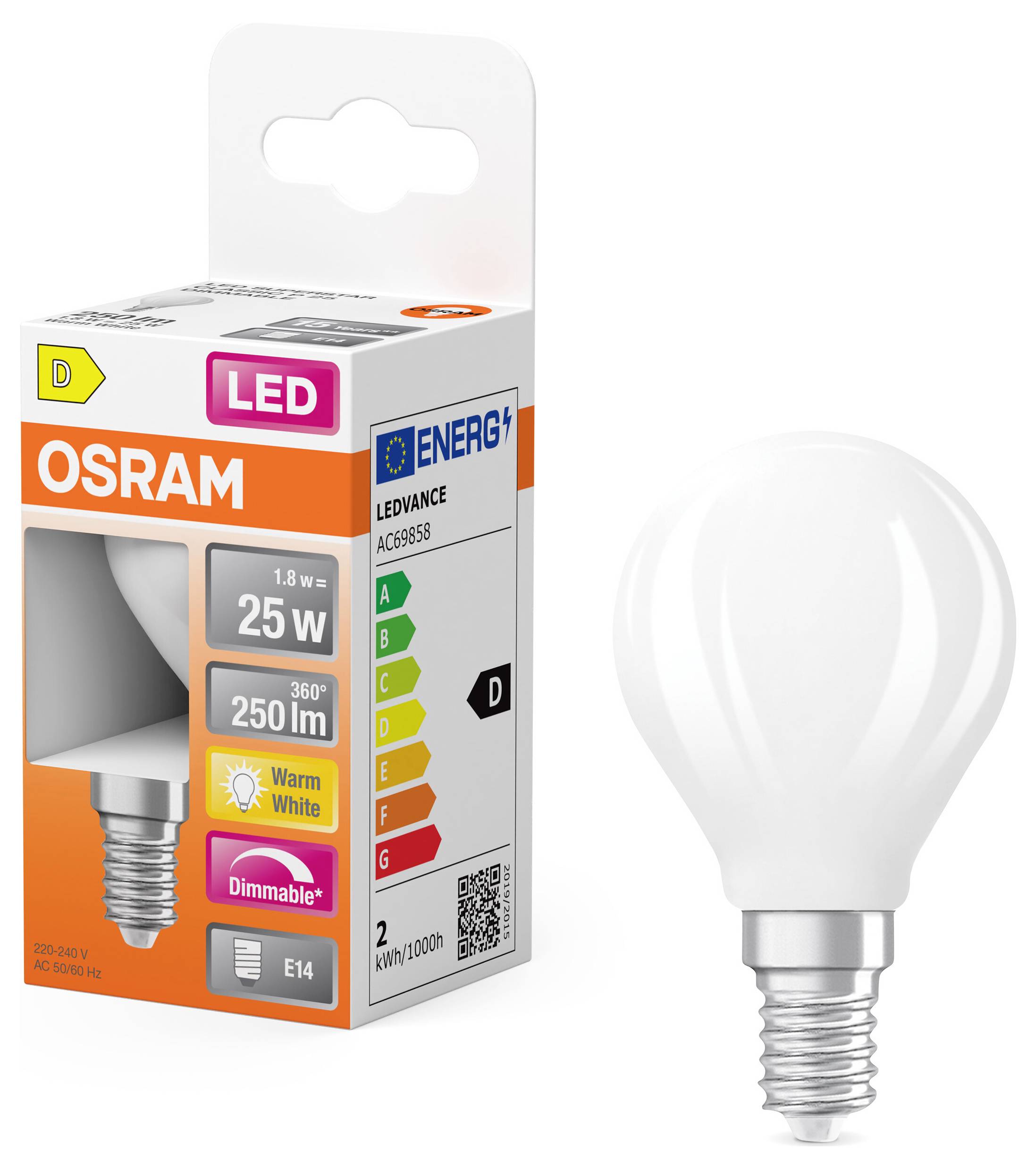 OSRAM HOMELIGHTING 4099854443916 LED EEK D (A - G) E14 1.8W Warmweiß (Ø x H) 45.00mm x 45.00mm 1St.