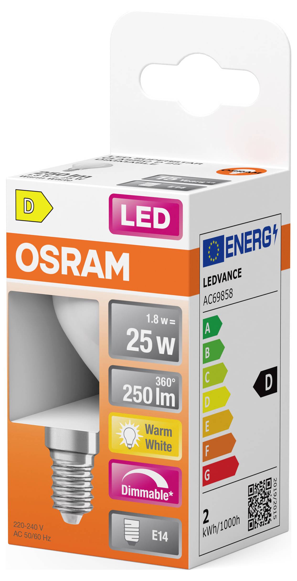 OSRAM HOMELIGHTING 4099854443916 LED EEK D (A - G) E14 1.8W Warmweiß (Ø x H) 45.00mm x 45.00mm 1St.