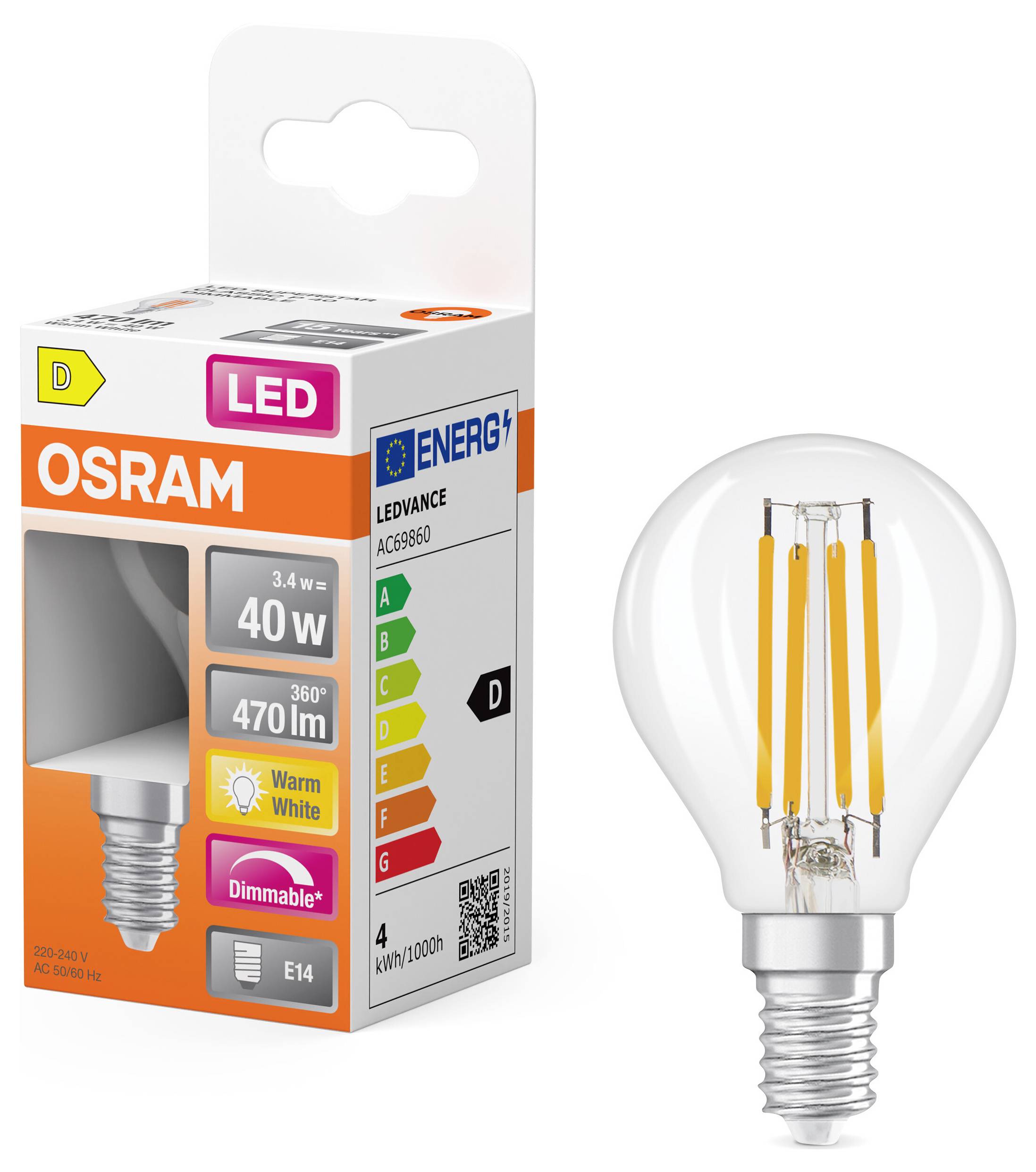 OSRAM HOMELIGHTING 4099854444814 LED EEK D (A - G) E14 3.4W Warmweiß (Ø x H) 45.00mm x 45.00mm 1St.