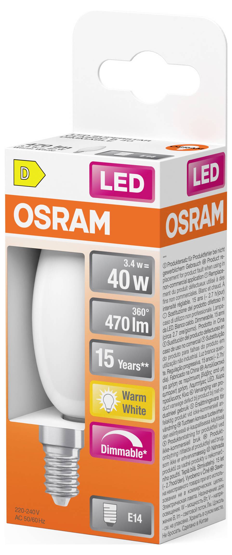 OSRAM HOMELIGHTING 4099854445736 LED EEK D (A - G) E14 3.4W Warmweiß (Ø x H) 35.00mm x 35.00mm 1St.