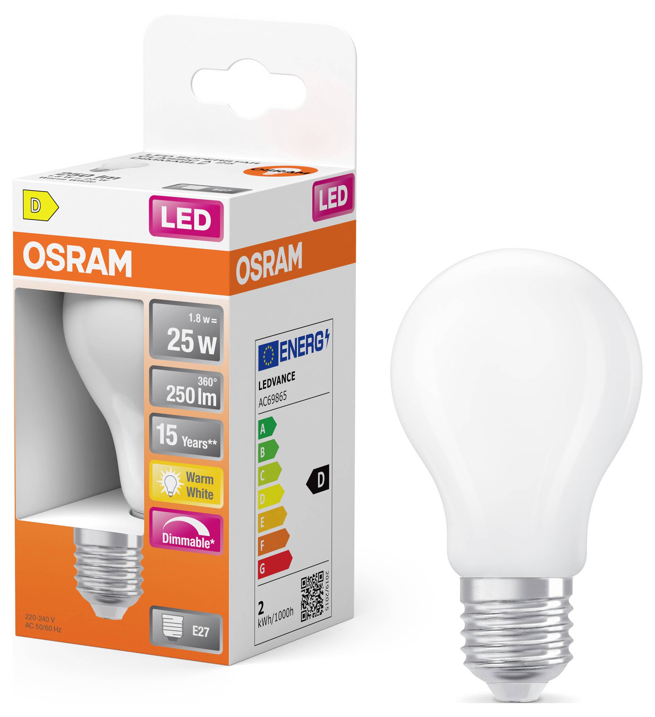 OSRAM HOMELIGHTING 4099854443787 LED EEK D (A - G) E27 1.8W Warmweiß (Ø x H) 60.00mm x 60.00mm 1St.