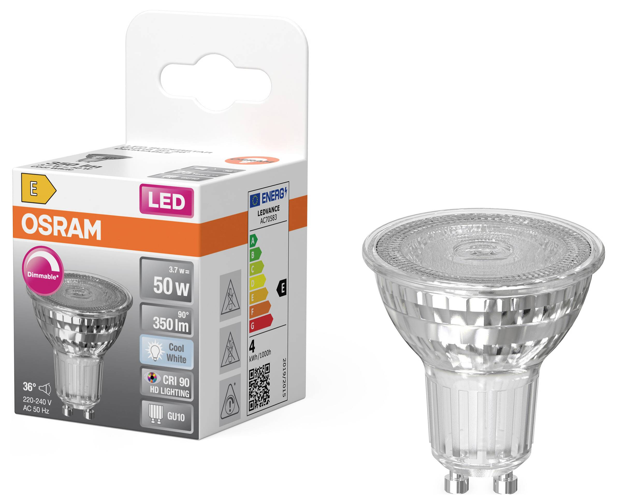 OSRAM HOMELIGHTING 4099854457500 LED-Reflektorlampe EEK E (A - G) GU10 3.7W Kaltweiß (Ø x H) 50.00mm x 50.00mm 1St.