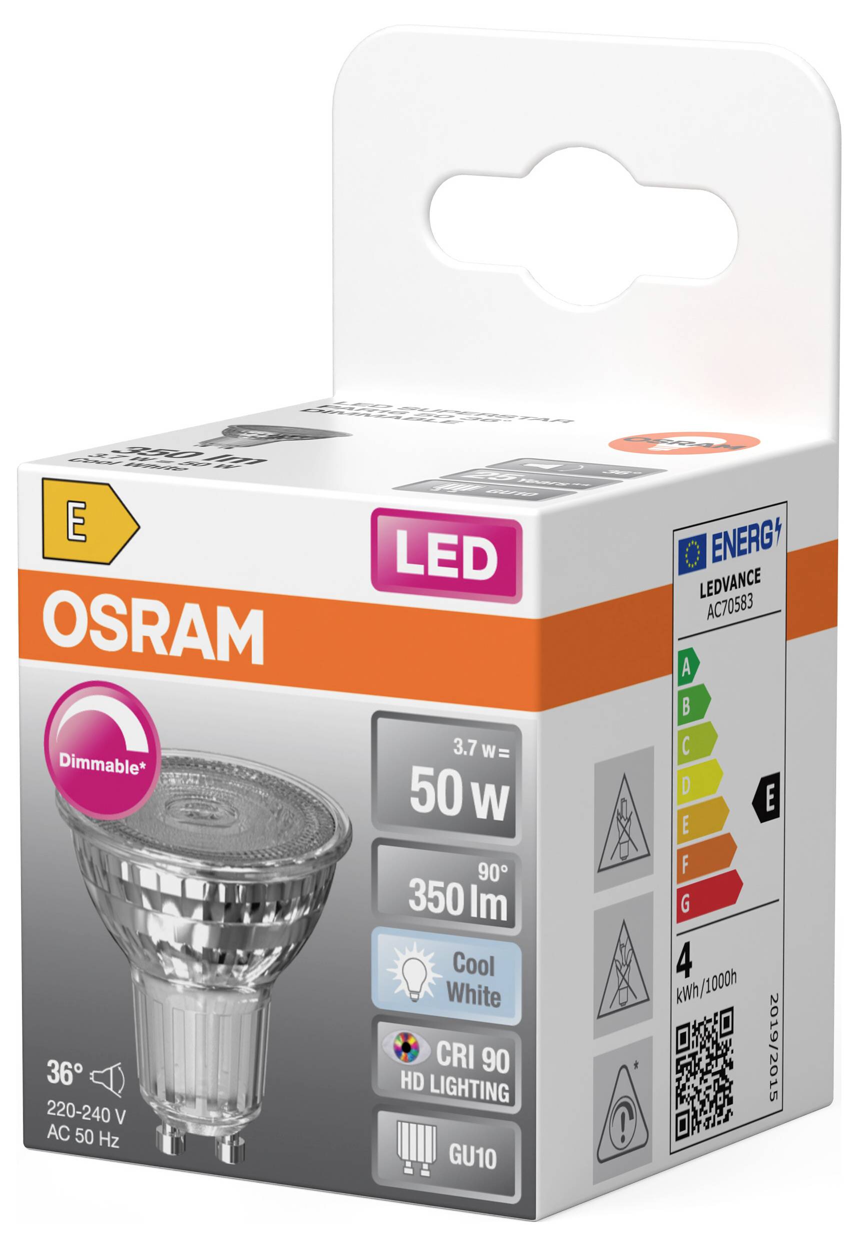 OSRAM HOMELIGHTING 4099854457500 LED-Reflektorlampe EEK E (A - G) GU10 3.7W Kaltweiß (Ø x H) 50.00mm x 50.00mm 1St.