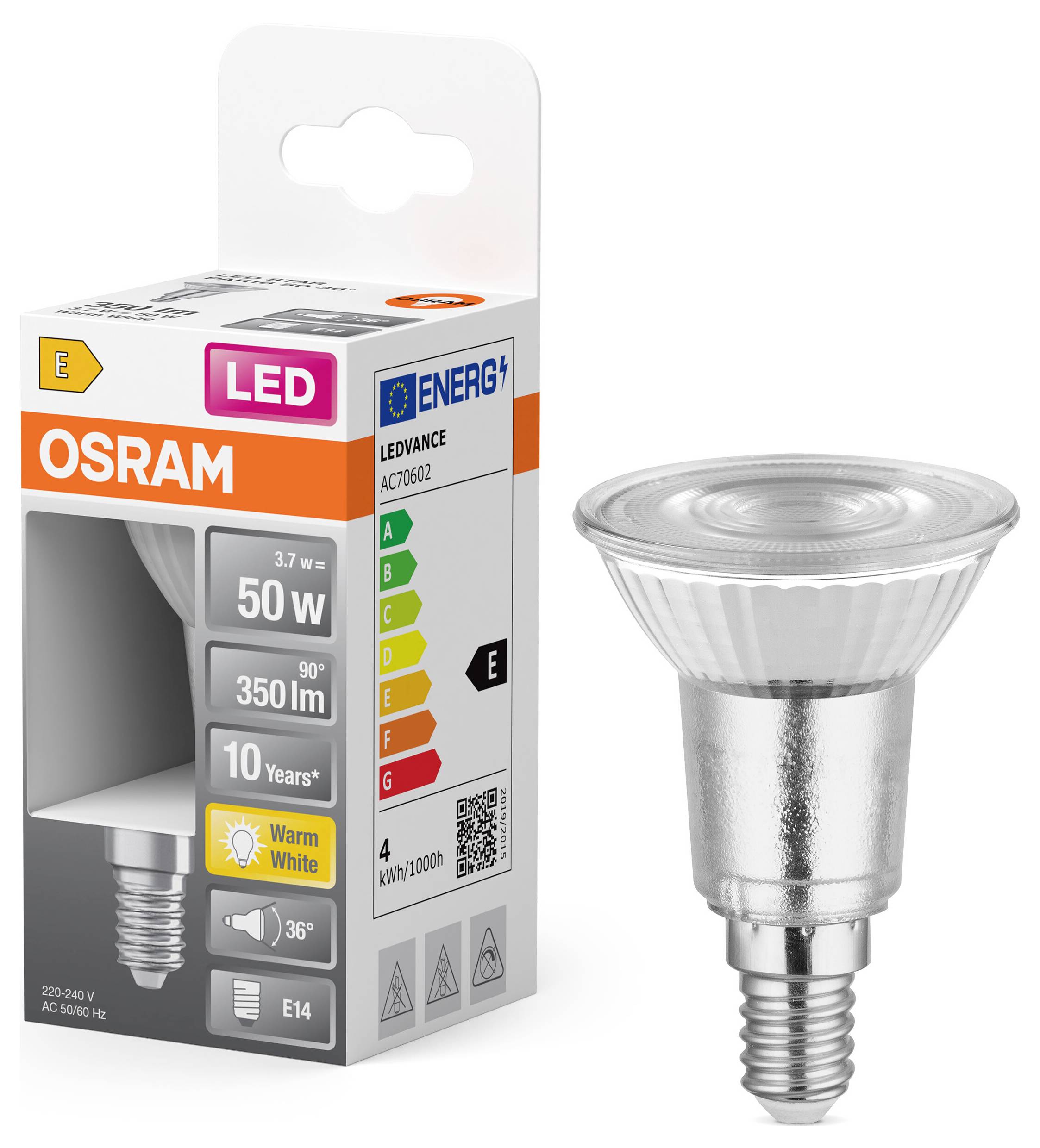 OSRAM HOMELIGHTING 4099854458705 LED-Reflektorlampe EEK E (A - G) E14 3.7W Warmweiß (Ø x H) 50.00mm x 50.00mm 1St.