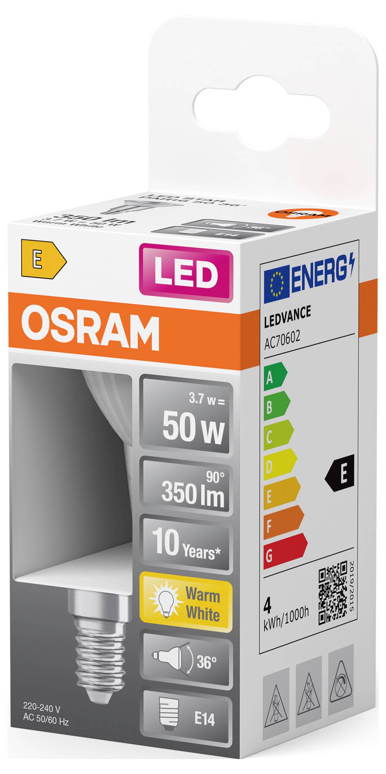 OSRAM HOMELIGHTING 4099854458705 LED-Reflektorlampe EEK E (A - G) E14 3.7W Warmweiß (Ø x H) 50.00mm x 50.00mm 1St.