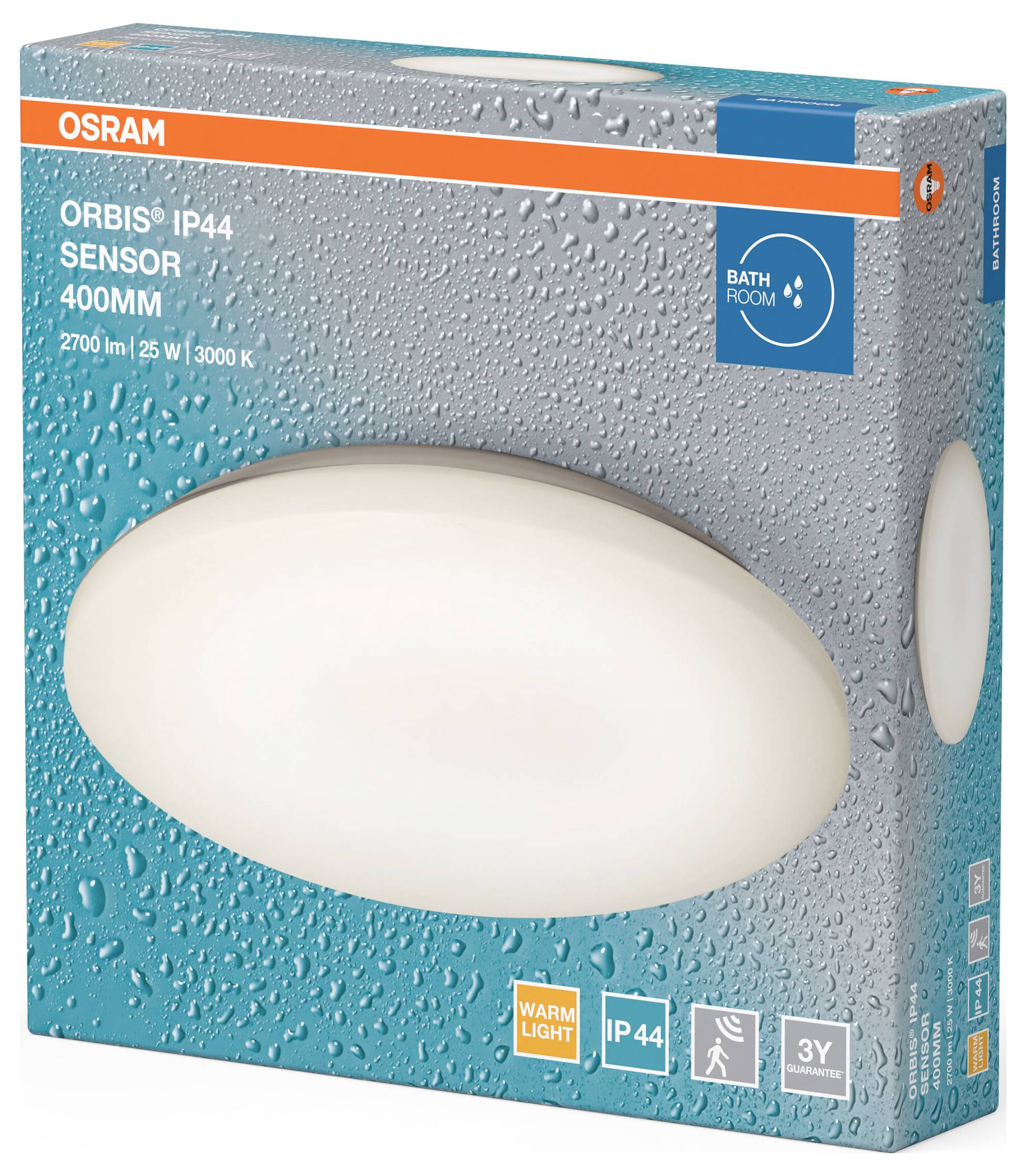 OSRAM LED-Deckenleuchte mit Sensor, 25 W, 1800 lm, 3000 K, IP44, Ø 0,4 m