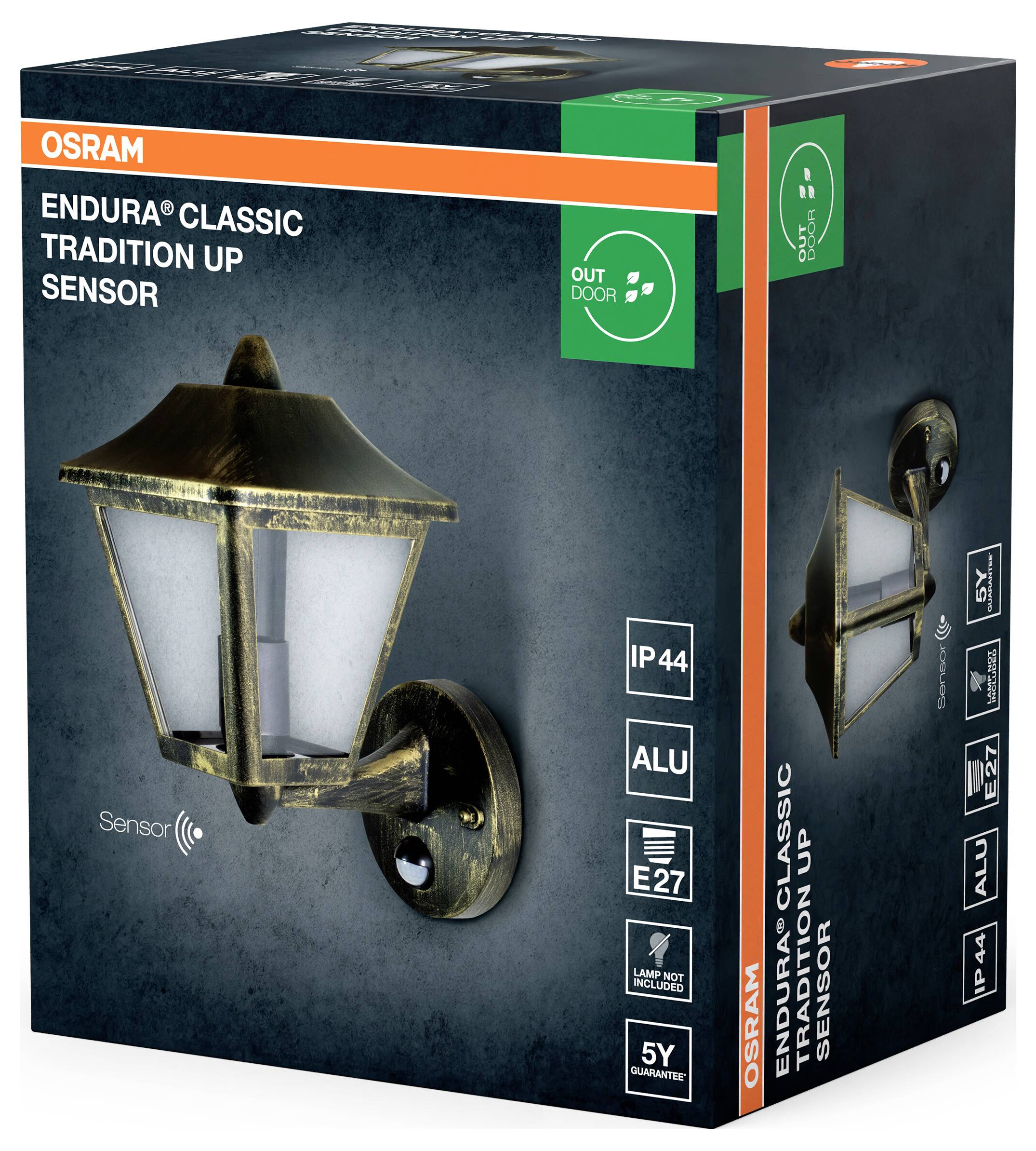 OSRAM HOMELIGHTING ENDURA Classic Tradition Up Sensor E27 Gold 4099854452437 LED-Außenwandleuchte