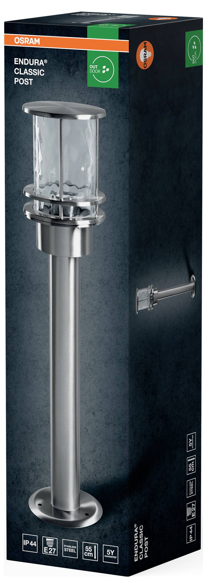 OSRAM HOMELIGHTING ENDURA Classic Post 55cm E27 4099854452239 LED-Außenwandleuchte E27 Steel