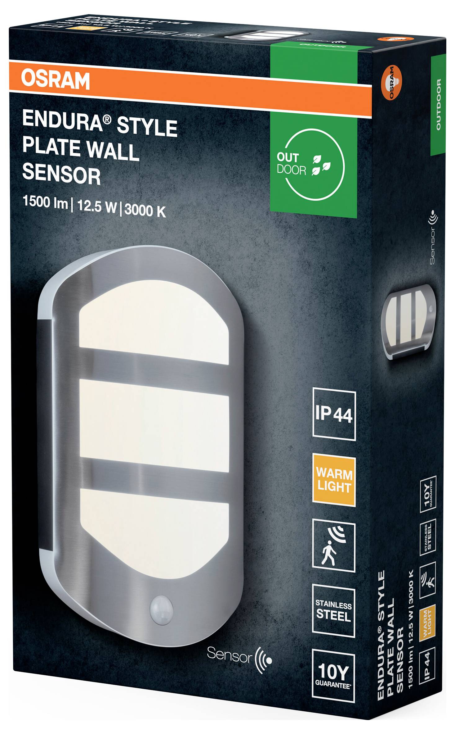 OSRAM HOMELIGHTING ENDURA Style Plate Wall Sensor 12.5W Stainless Steel 4099854461675 LED-Außenwandleuchte