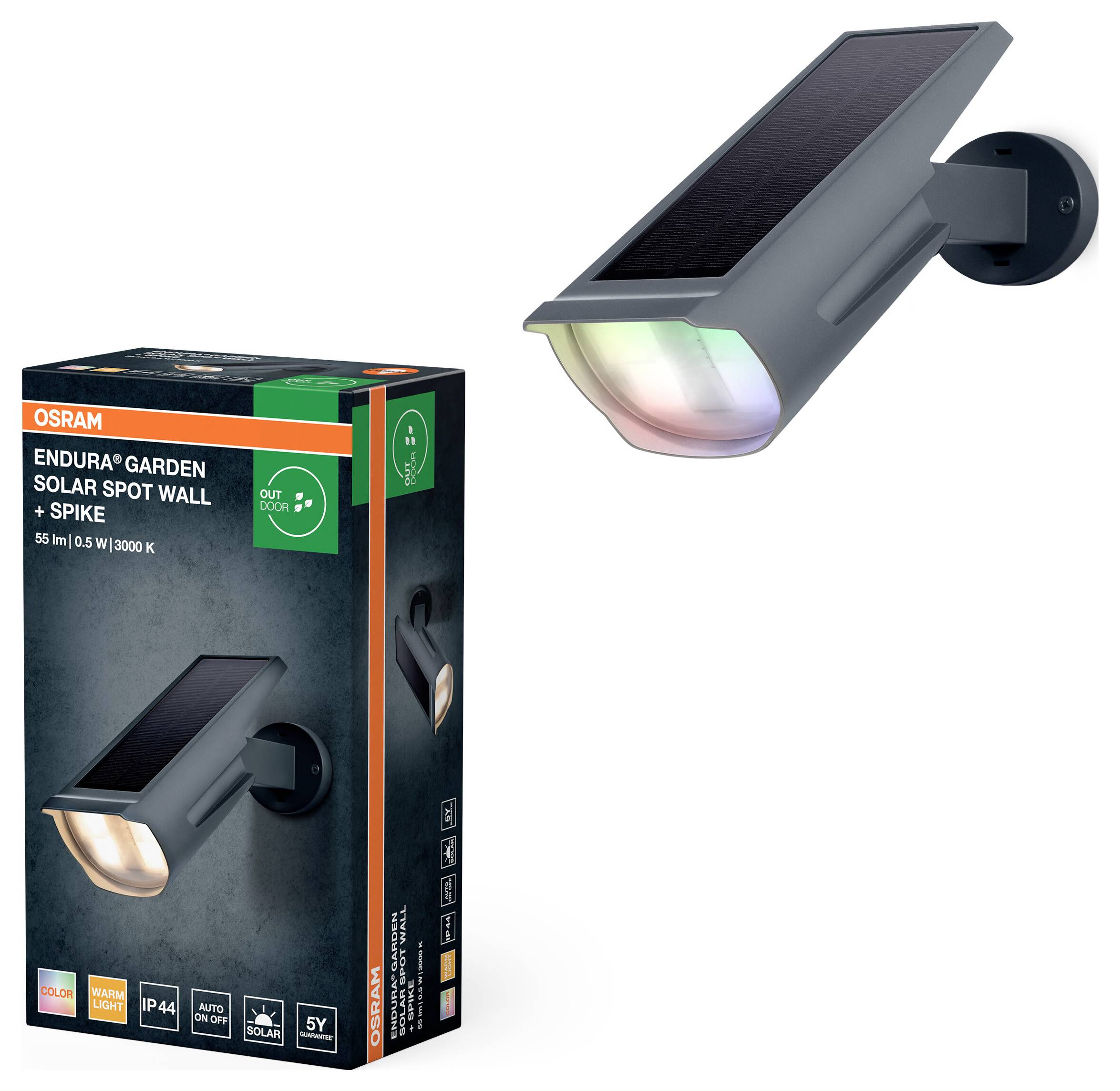 OSRAM HOMELIGHTING ENDURA Garden Solar Spot Wall + Spike RGB + W 4099854455636 LED-Außenwandleuchte
