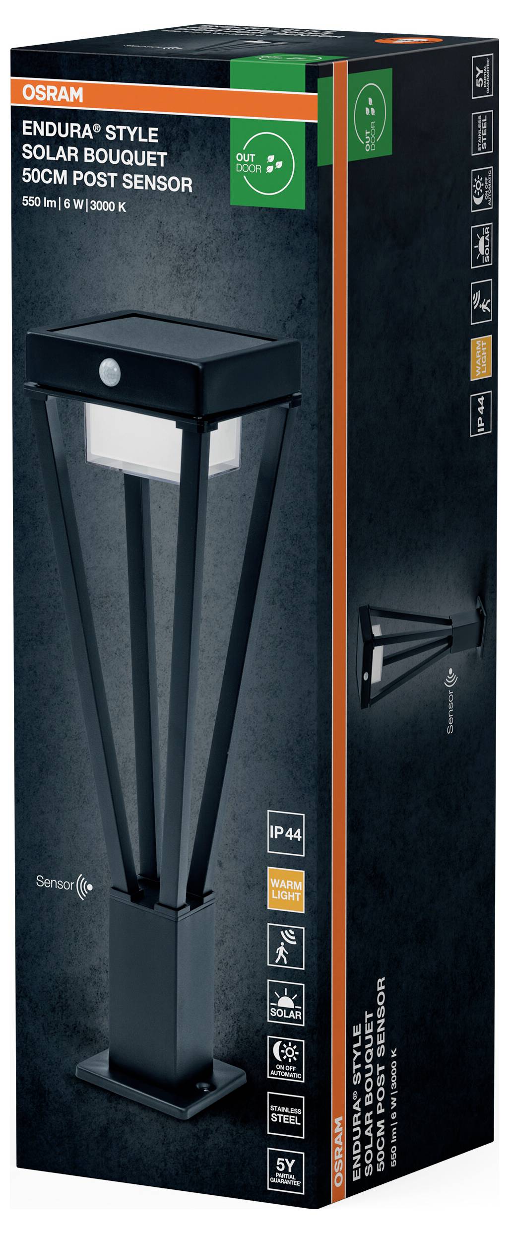 OSRAM HOMELIGHTING ENDURA Style Solar Bouquet 50cm Post Sensor 6W Black 4099854455650 LED-Außenwandleuchte