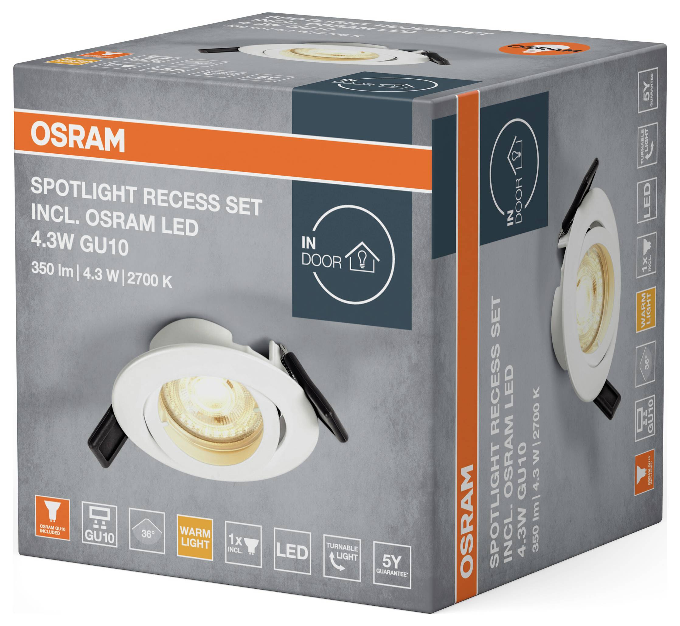 OSRAM HOMELIGHTING 4099854444494 Spotlight Recess Set Incl. Osram LED 4.3W GU10 White LED-Deckenleuchte 4.30 W Weiß